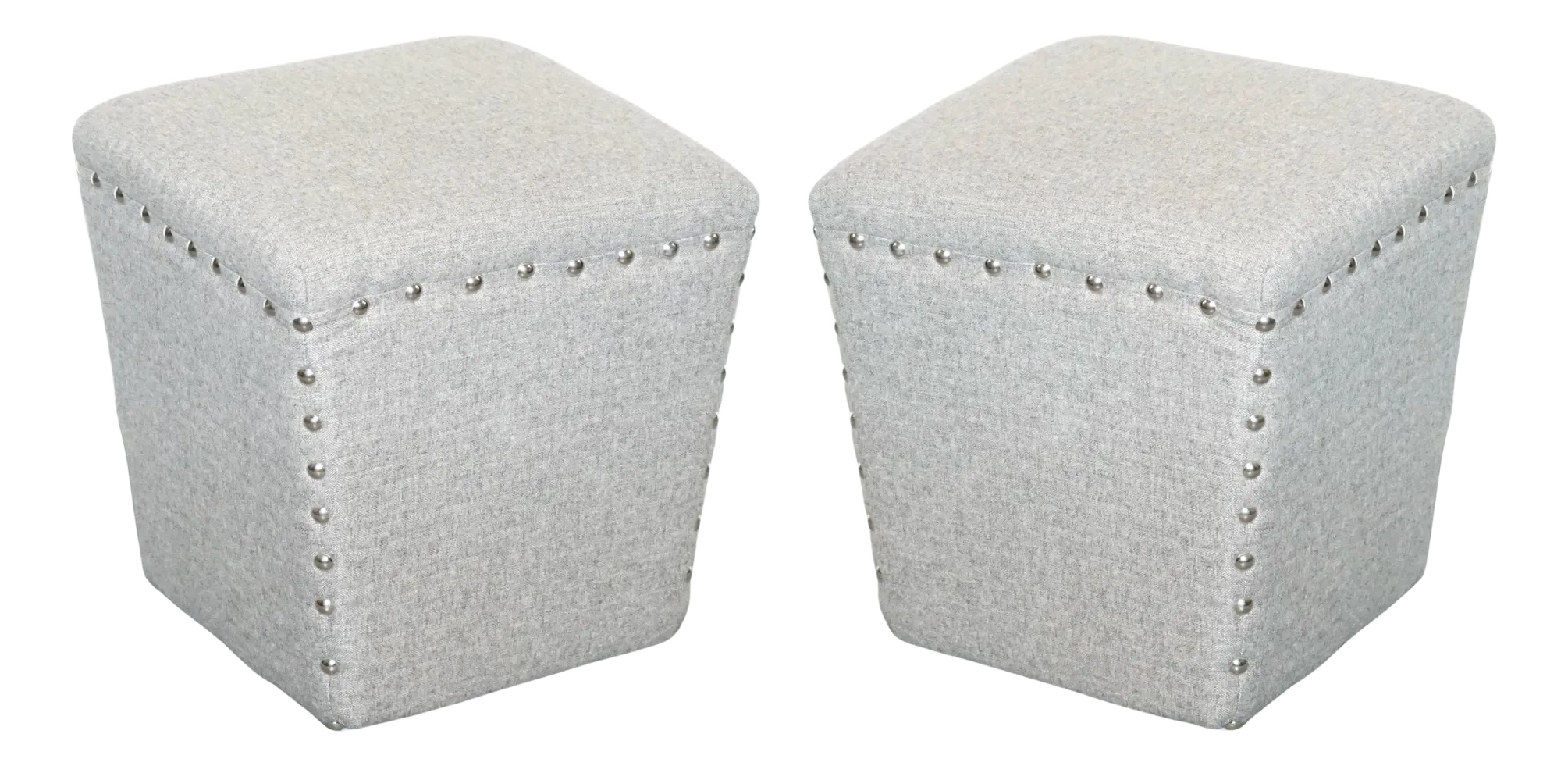 Grey Fabric Studded Footstools, Set of 2
