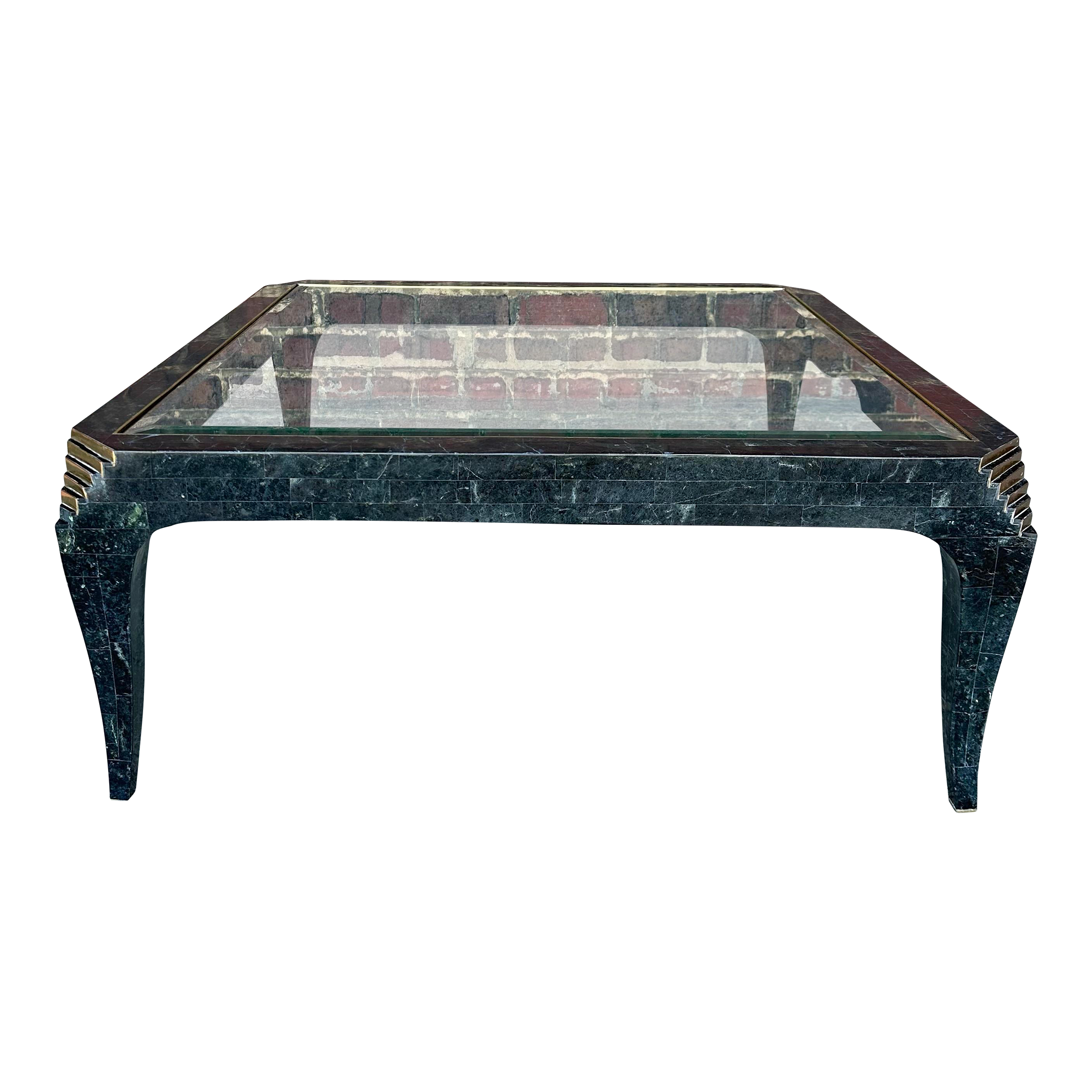 Casa Bique Tessellated Marble Glass and Brass Coffee Table Maitland Smith Style