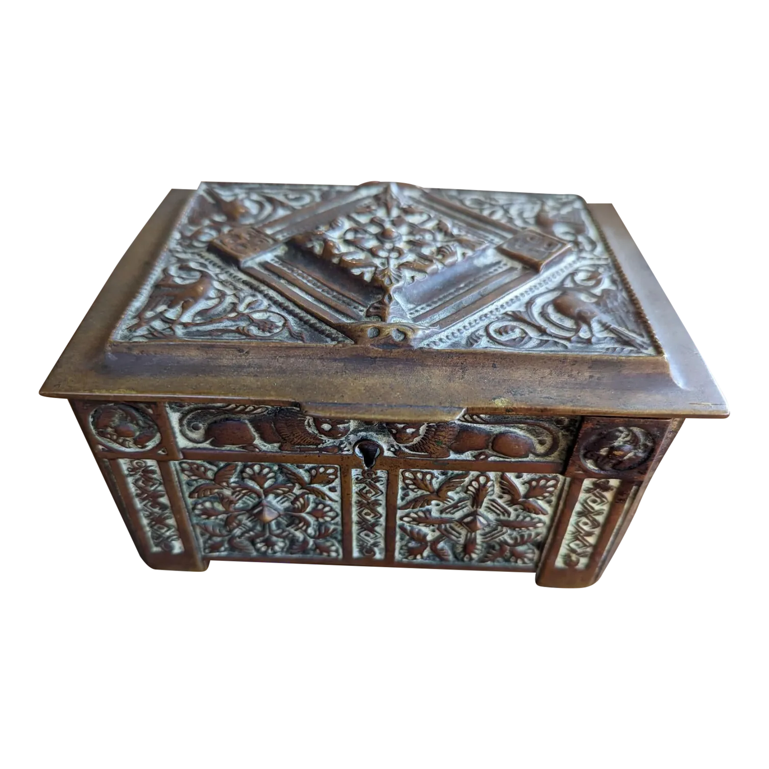 Antique Unique Decorative Box Made in Belgium With Patina Art Nouveau
