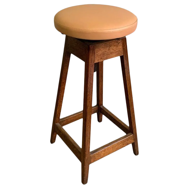 1920s Vintage Industrial Adjustable Oak Shop Stool | Chairish