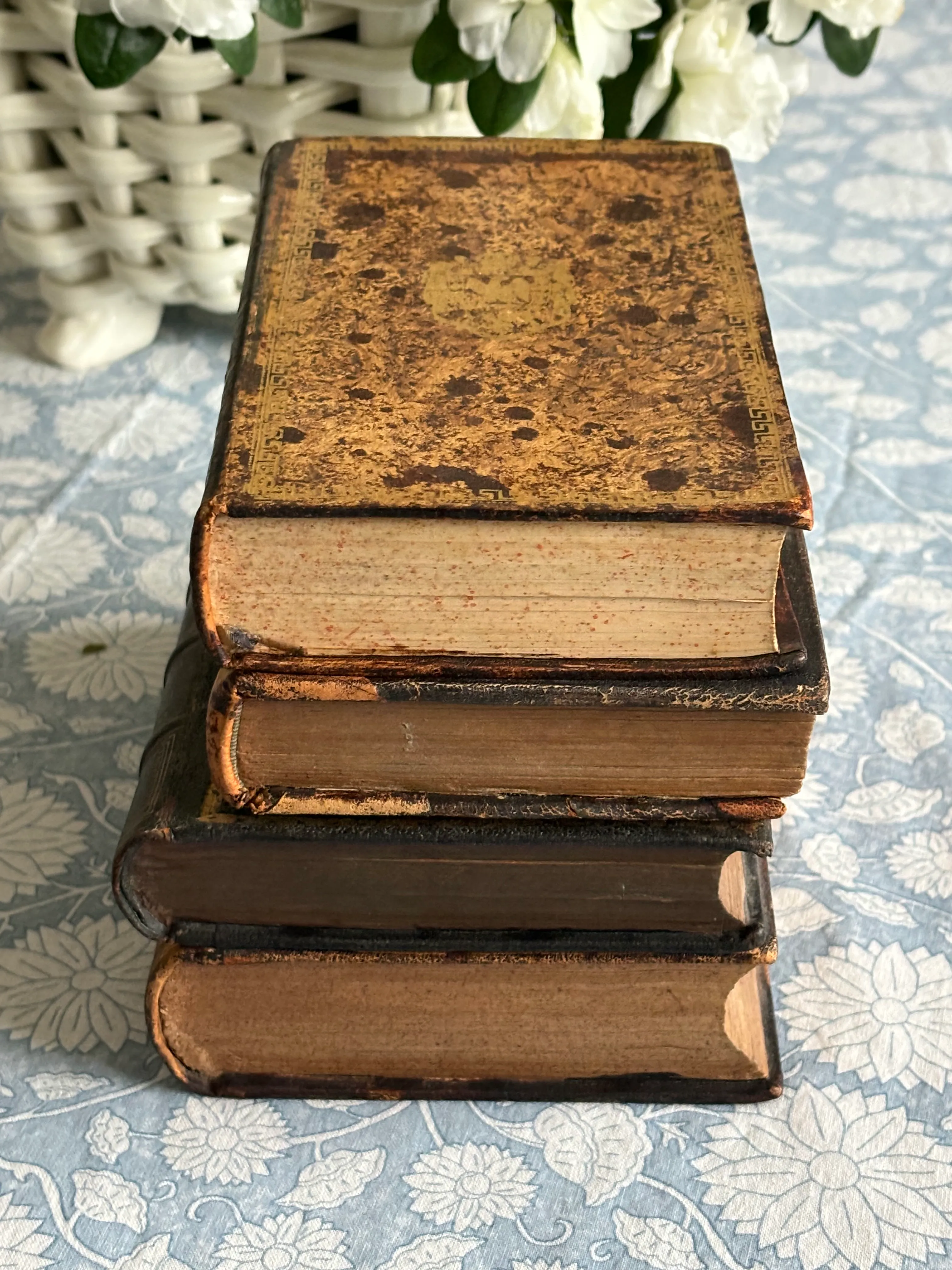 Antique French Leatherbound Book Tantalus With Shot Glasses