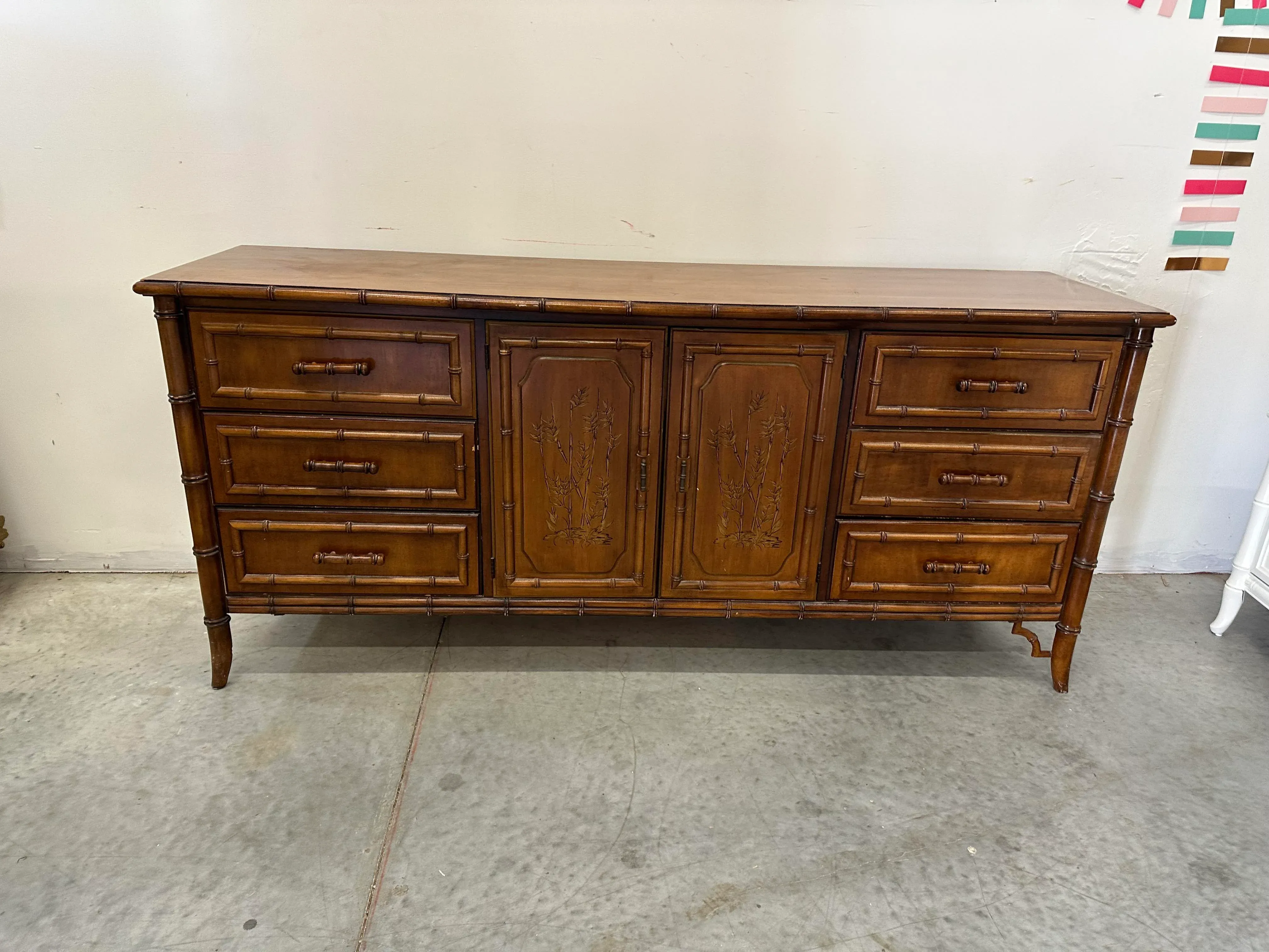 1950s Vintage Dixie Aloha Faux Bamboo Triple Dresser | Chairish
