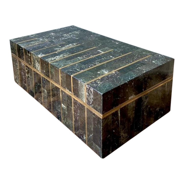 Vintage Tessellated Brass and Stone Box