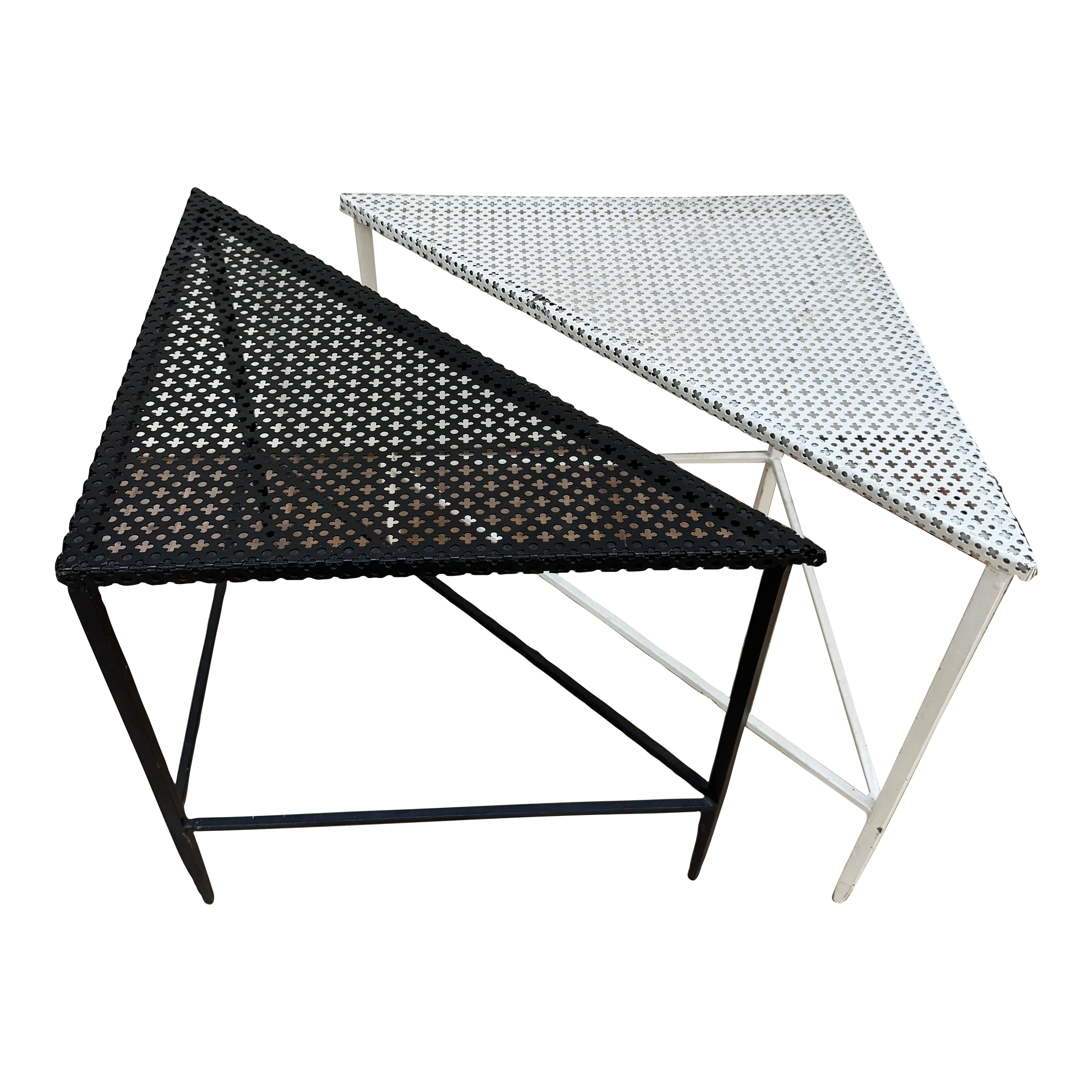 Vintage Mathieu Matégot Metal Perforated Triangle Tables