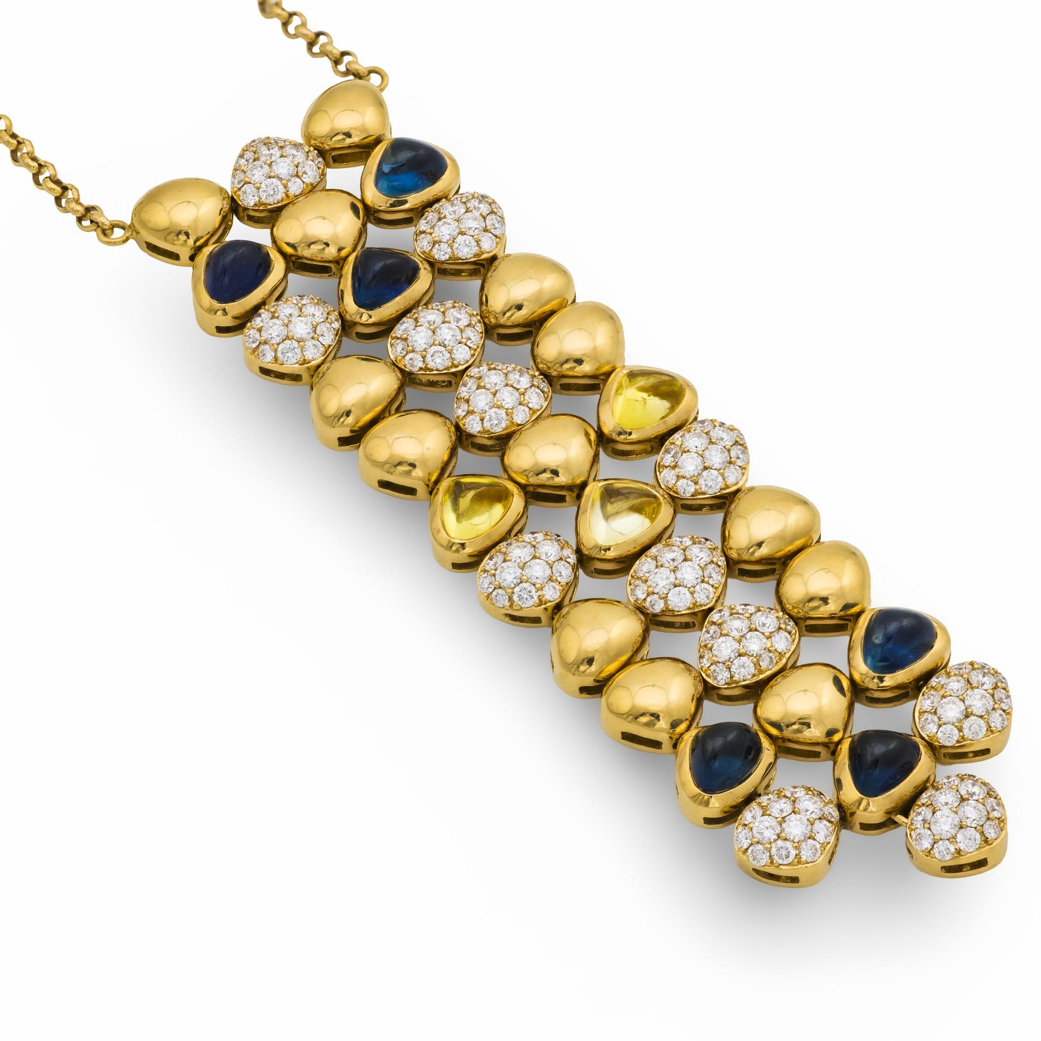 1980s Marina B Vintage Carat Sapphire Diamond 18k Yellow Gold Necklace