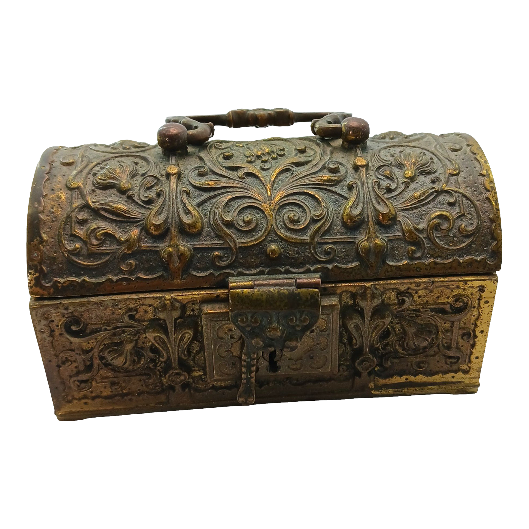 Rare 1900s German Erhard & Sohne Bronze Brass Jewelry Box Treasure Chest Catch All Trinket Box