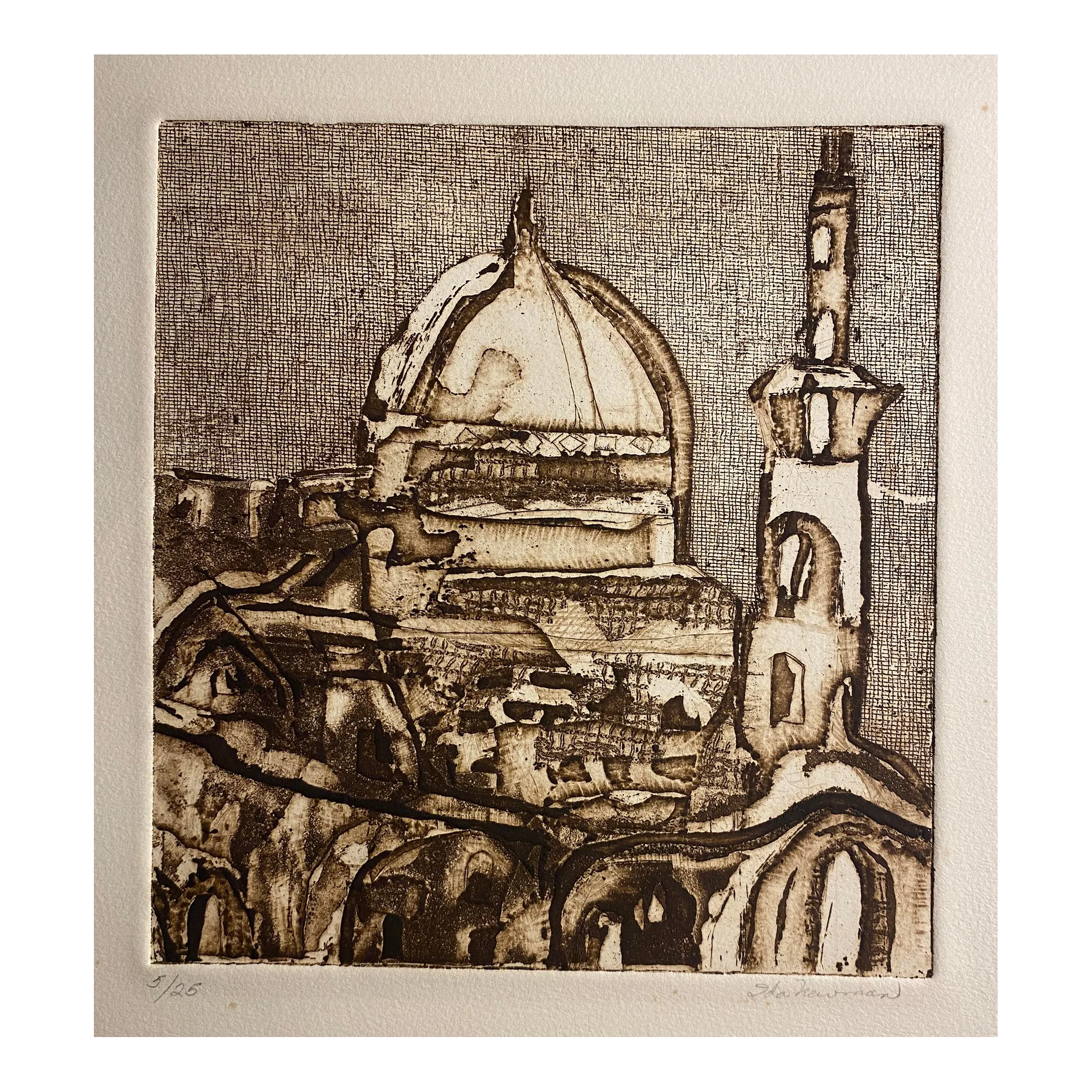 1970s Ida Newman Dome of the Rock Jerusalem Etching