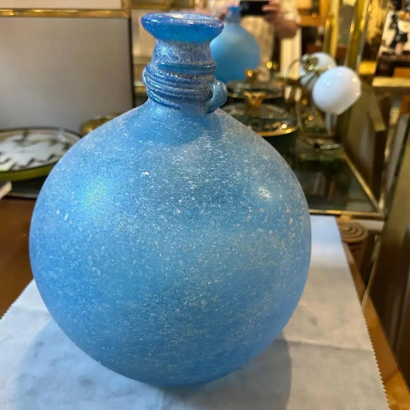 1960s Cenedese Attributable Light Blue Scavo Murano Glass