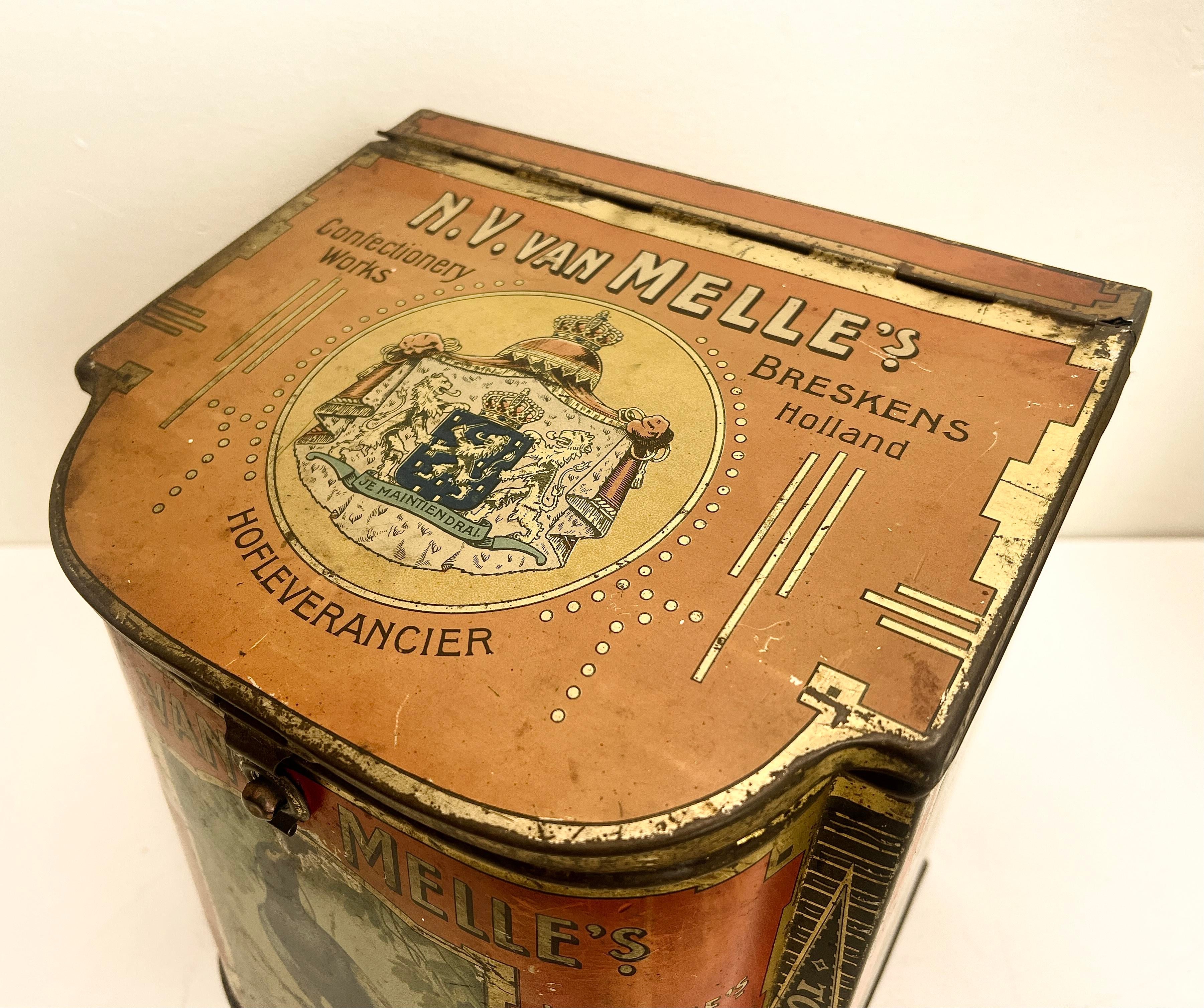 Antique Tin Biscuit from Van Melle, the Netherlands, 1920s