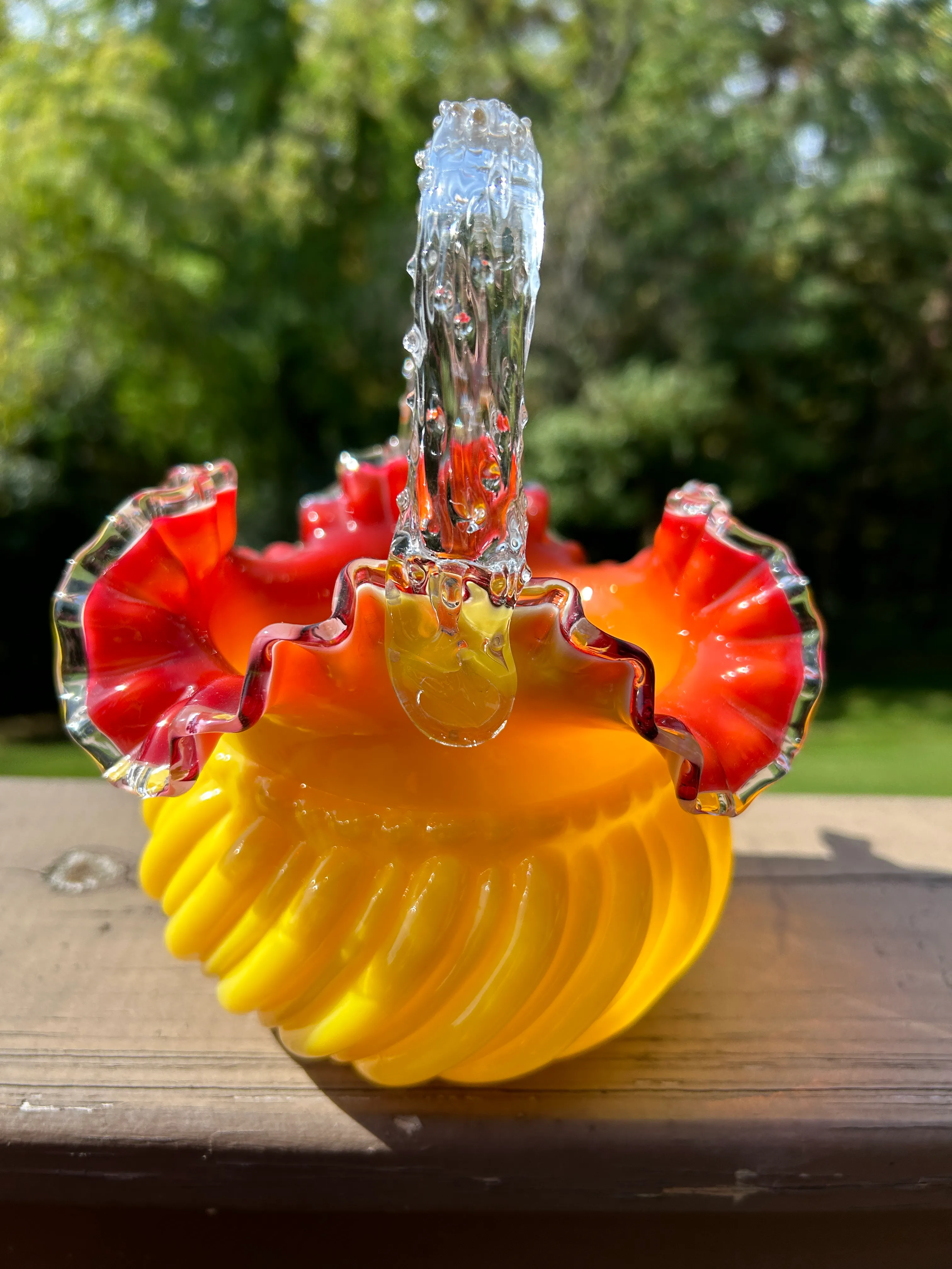 Mid 20th Century Victorian Stevens & Williams Yellow & Amber Glass Basket