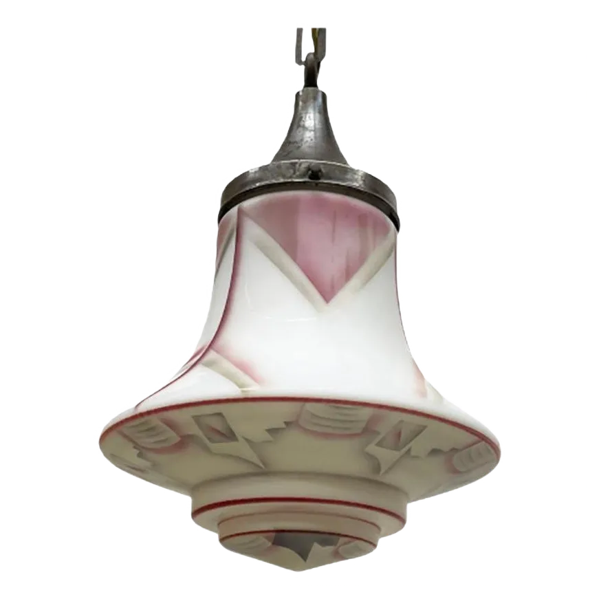 Art Deco Painted Milk Glass Pendant Lamp, 1920s