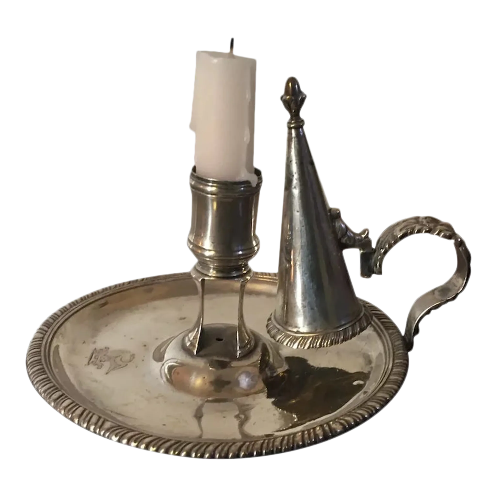 Antique Early 19th Century English Regency Silver Candlestick & Snuffer