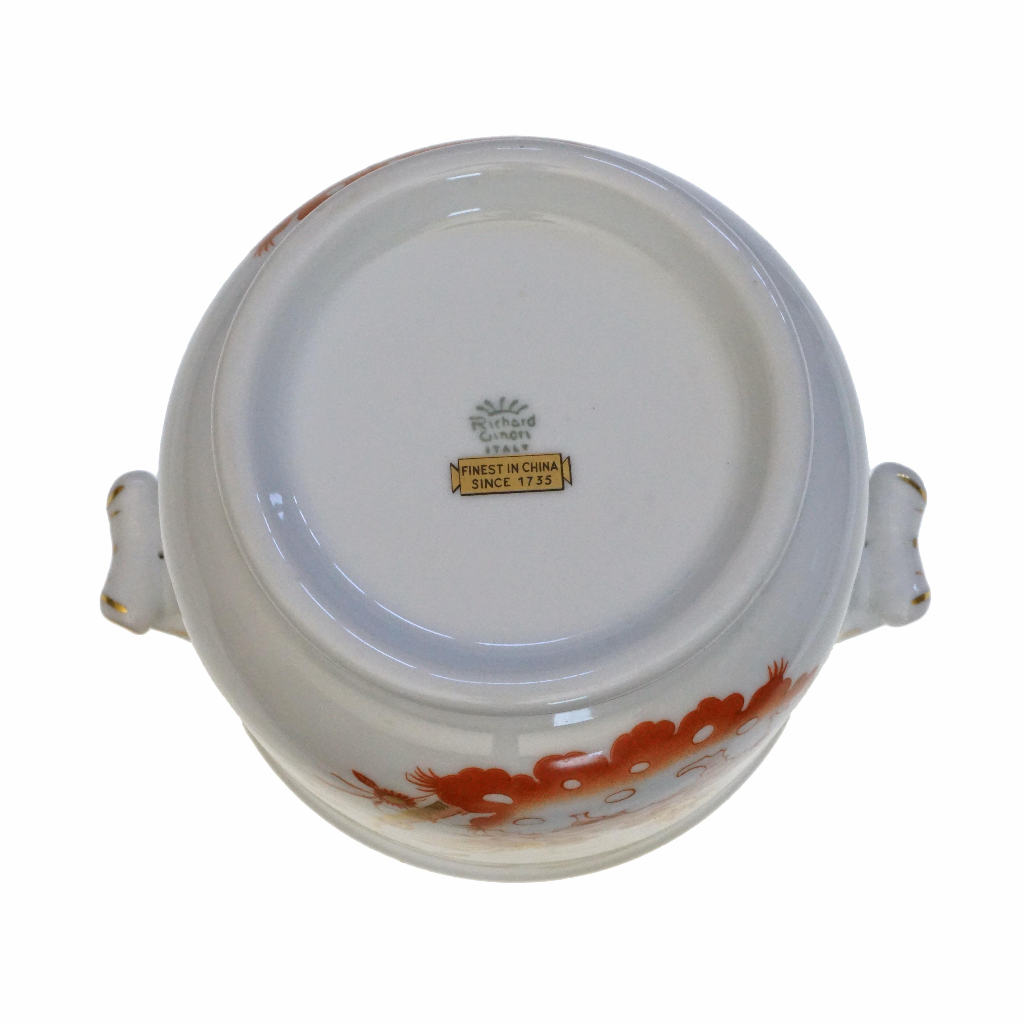 Ginori Cachepot Red Rooster Siena Rust Pattern Orange & Gold - A Pair