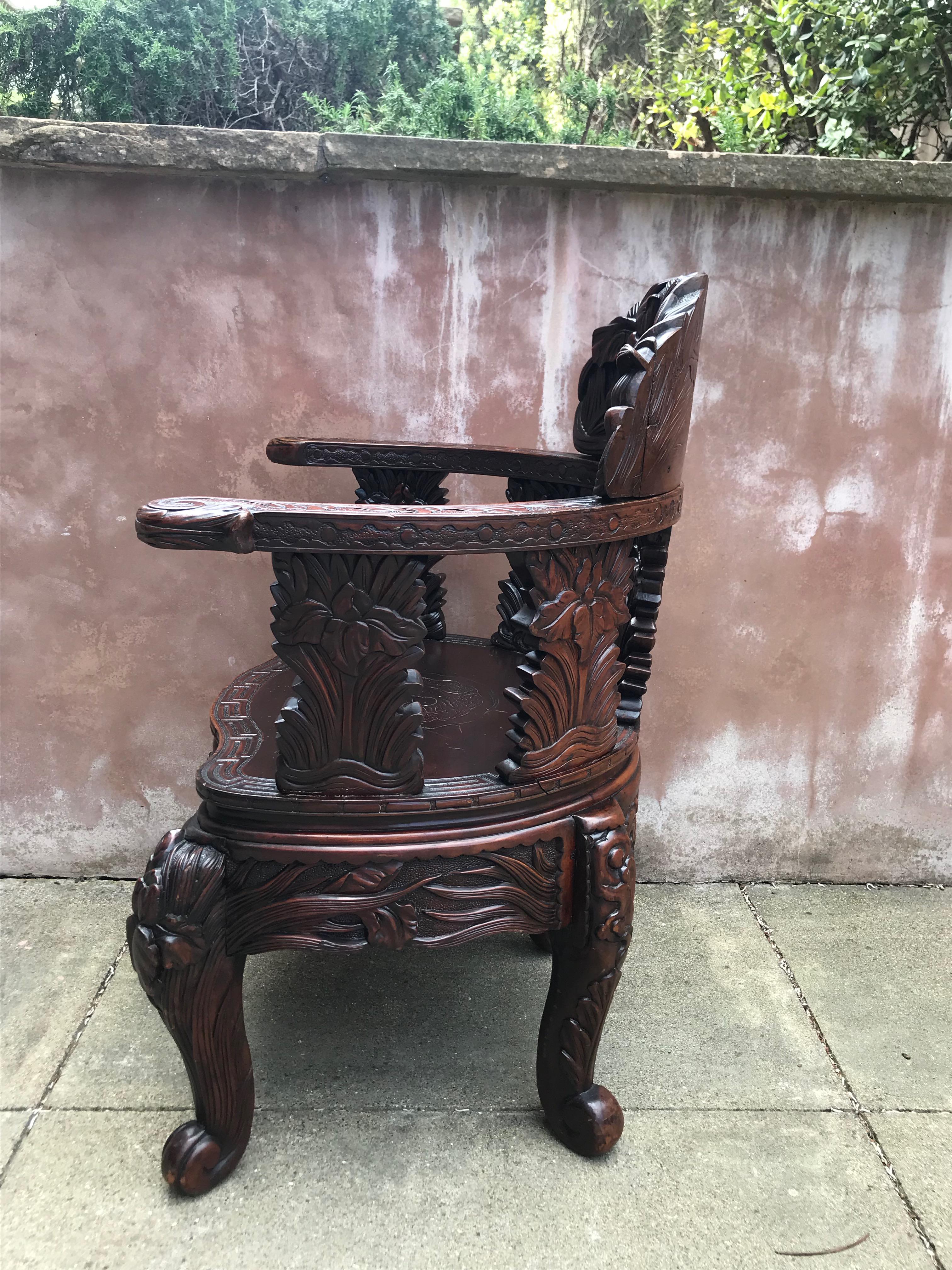 Early 20th Century Antique Hand Carved Japanese Arm Chair Early 20th Century Antique Hand Carved Japanese Arm Chair