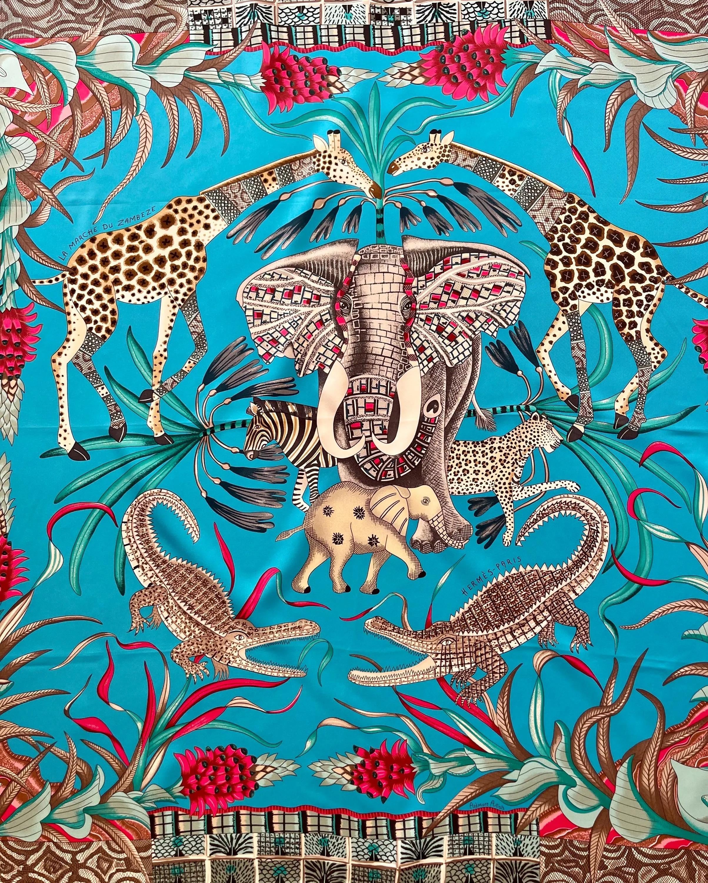 Hermès « La Marche Du Zambèze » Silk Scarf 2016 | Chairish