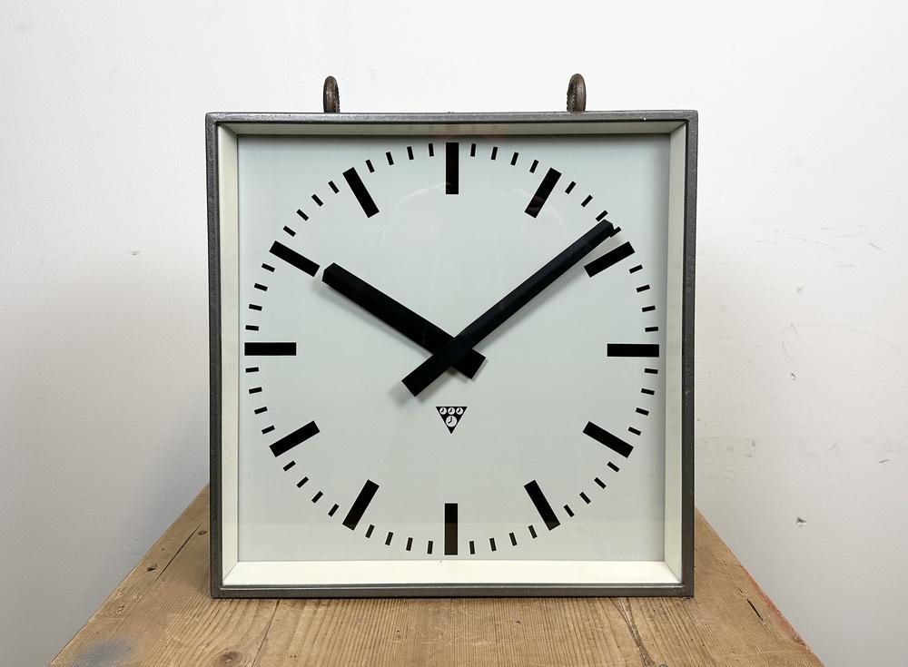 Large Industrial Square Double-Sided Factory Hanging Clock from