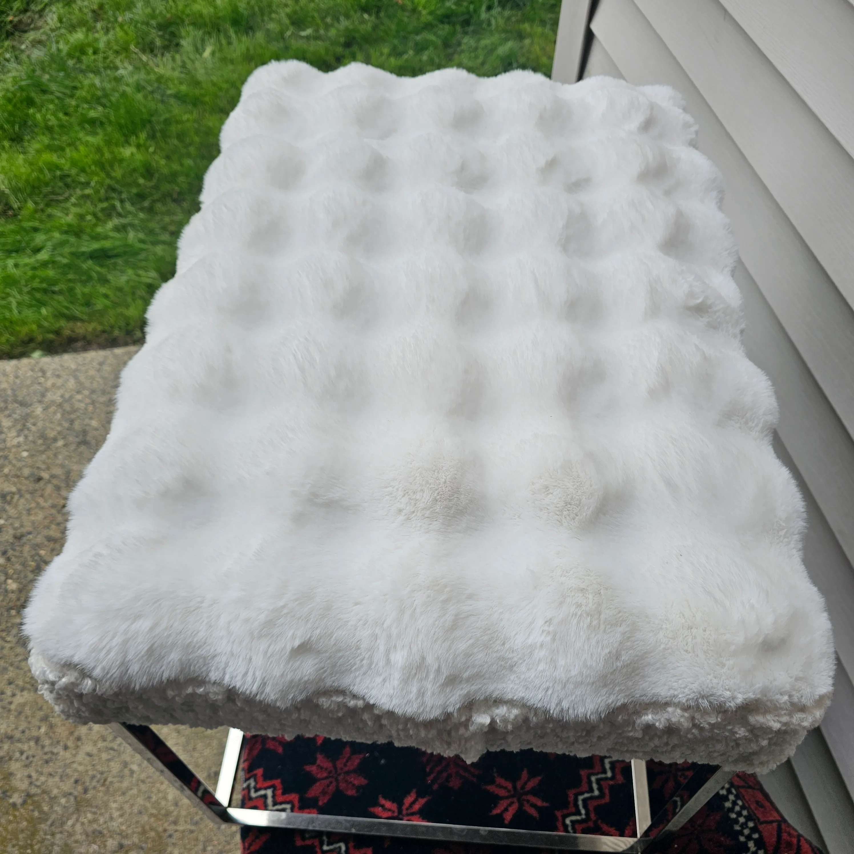 1980s Extra Soft Biscuited Faux Fur Chrome Vanity Bench