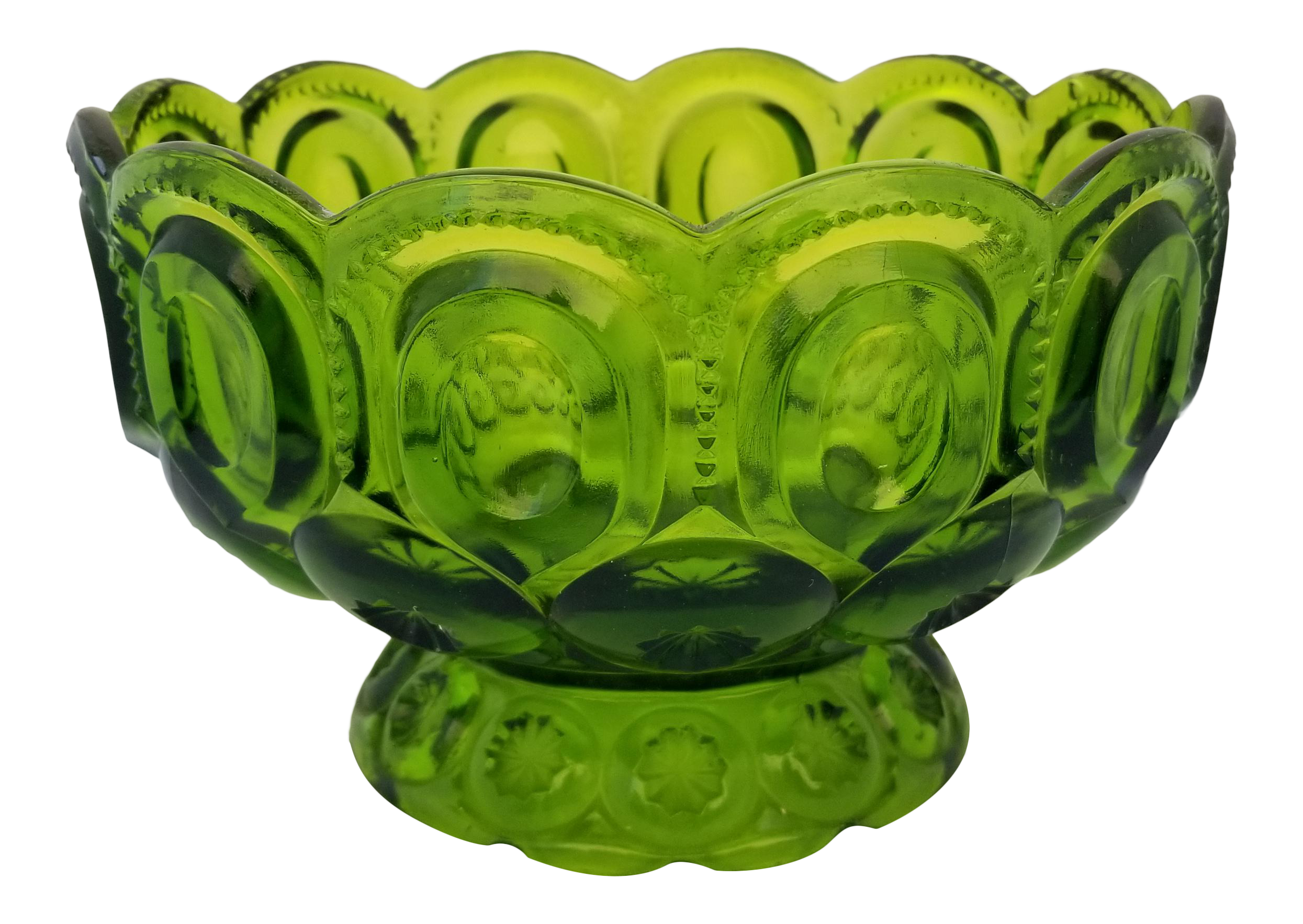 Vintage L E Smith Moon And Stars Green Footed Bowl Chairish