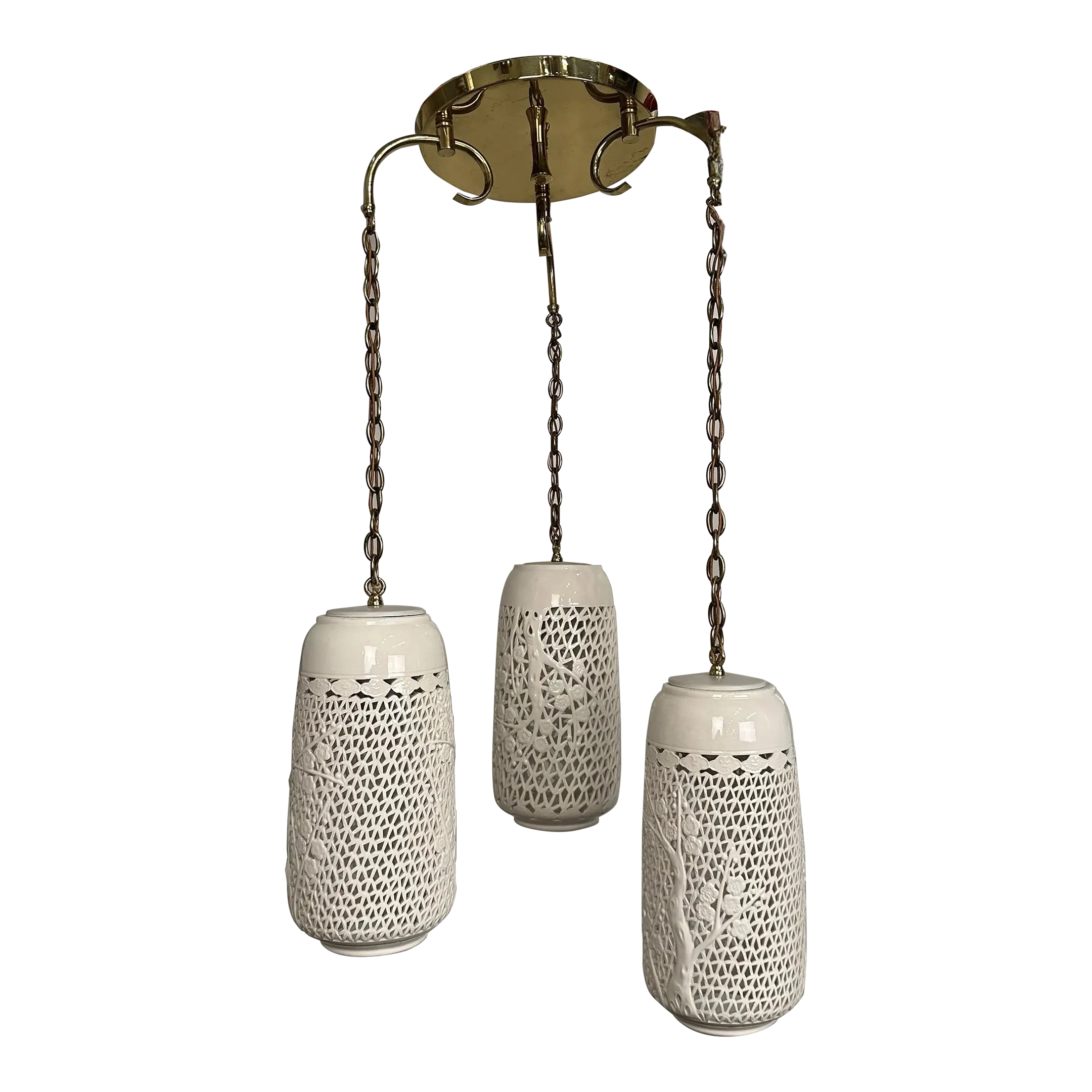 Triple-Pendant Reticulated Blanc De Chine Chandelier | Chairish