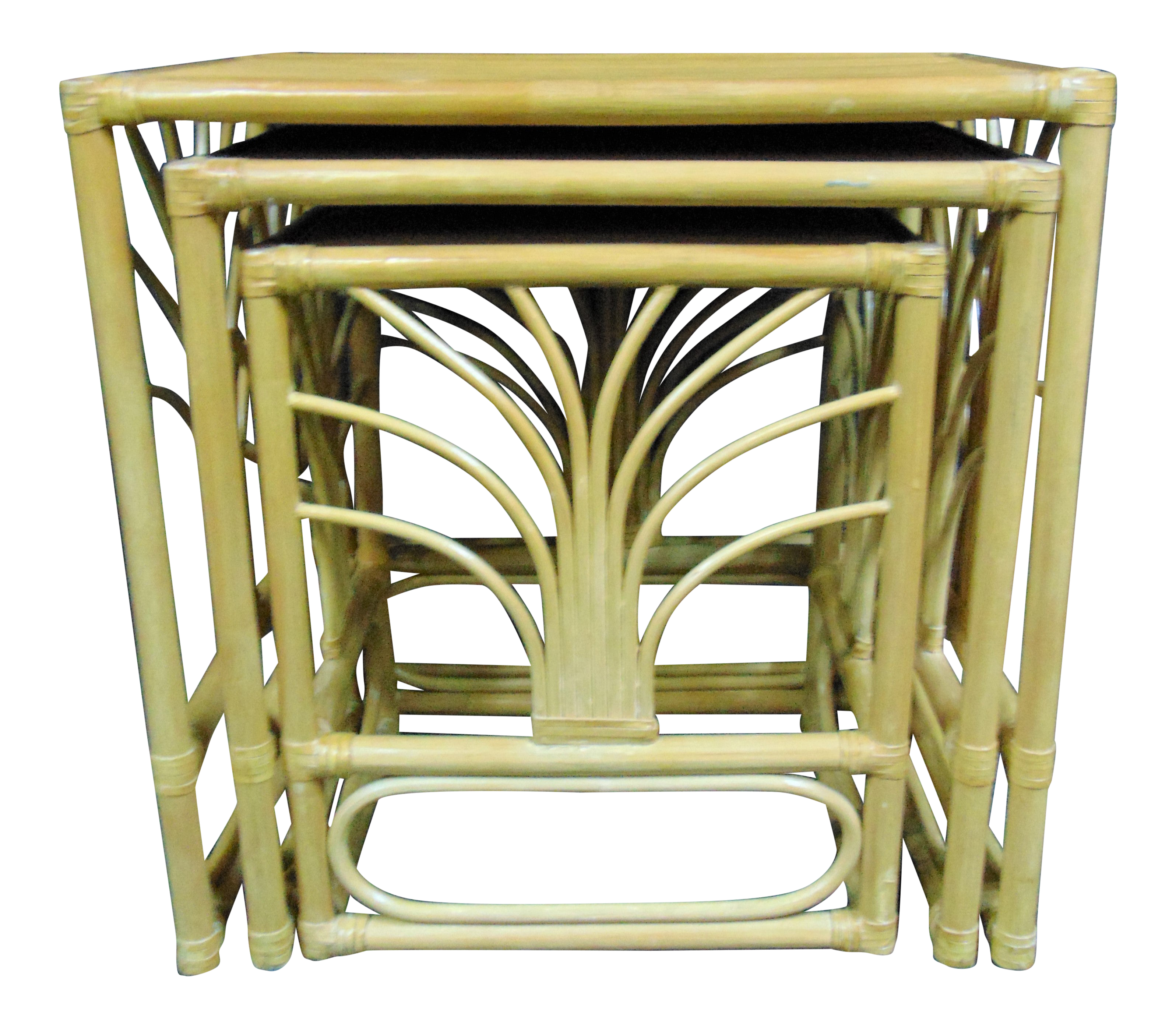 Mid Century Modern Bamboo Nest Of 3 Tables Chairish