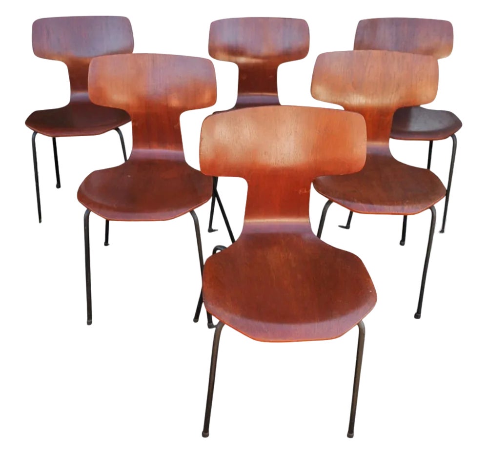 Model 3103 Hammer Chairs in Curved Plywood by Arne Jacobsen for 