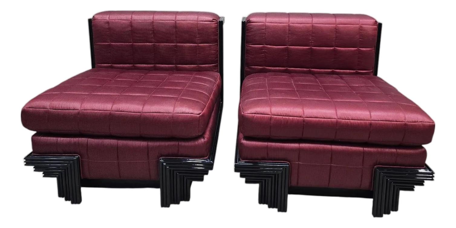 Late 20th Century Postmodern Lounge Chairs With Stepped Black
