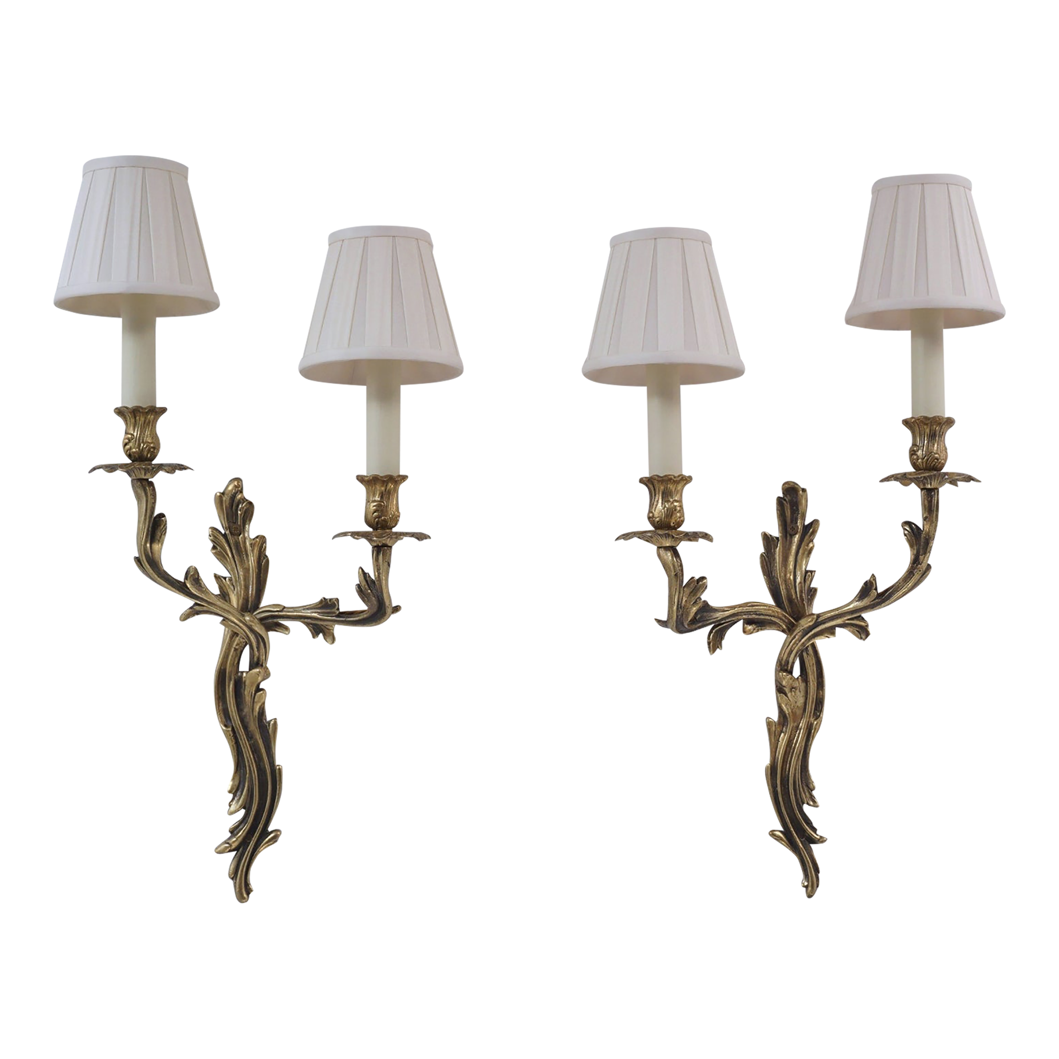 1950's French Large Rococo Style Gilt Bronze Wall Lights Sconces ...