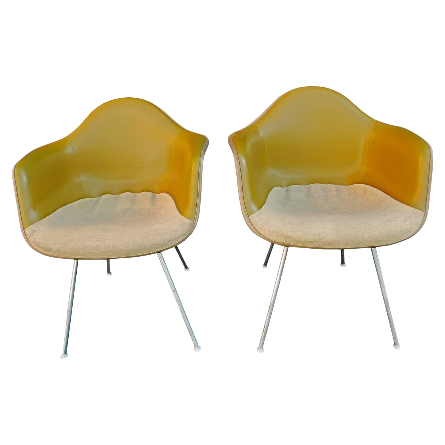 Charles Eames Bucket Chairs With TwoTone Original Fabric a Pair