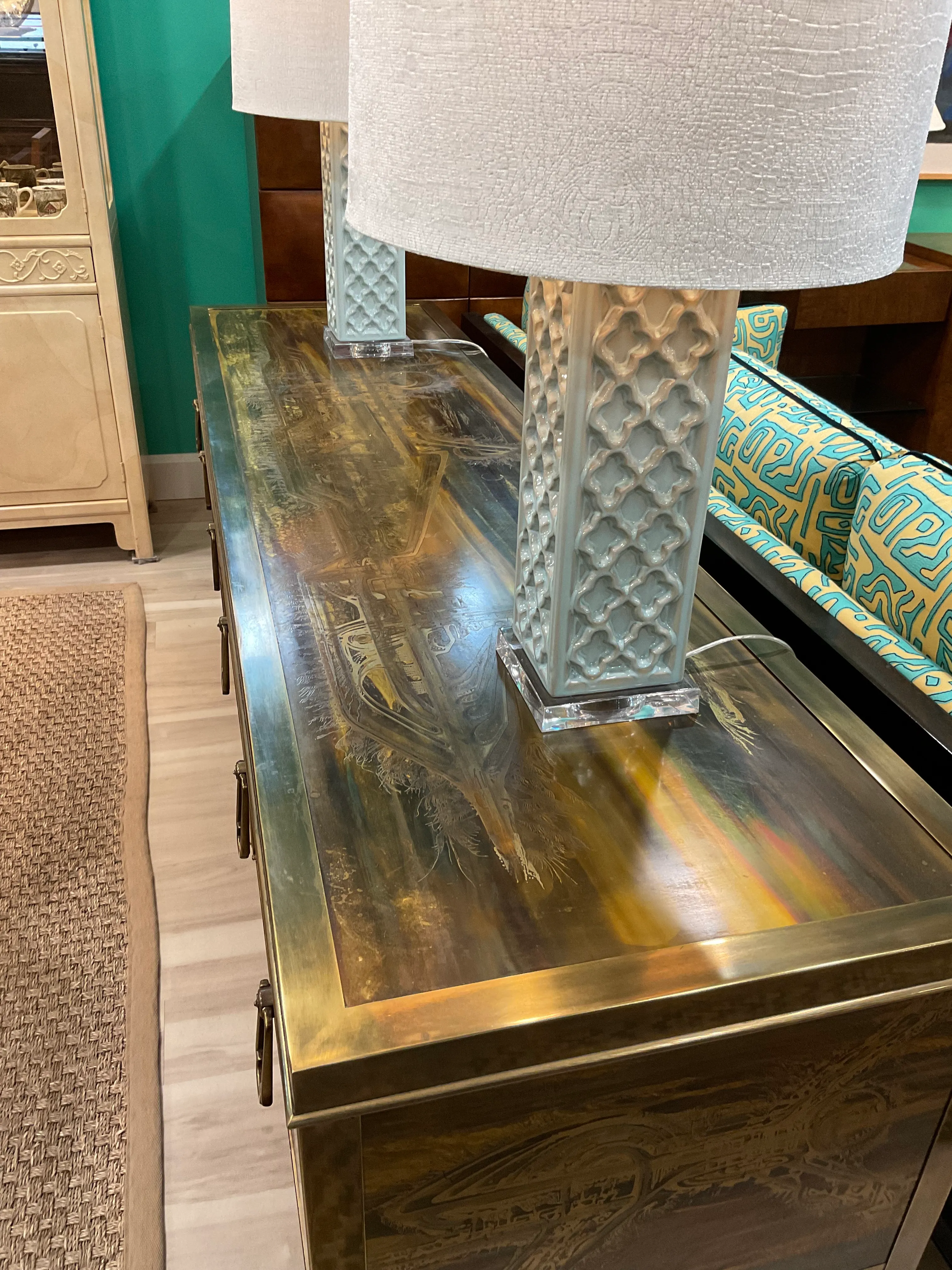 1970s Bernhard Rhône Acid Etched Brass Credenza for Mastercraft