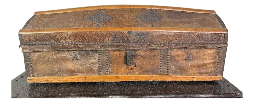 19th Century Spanish Colonial Leather Dome Trunk With Studded Decoration