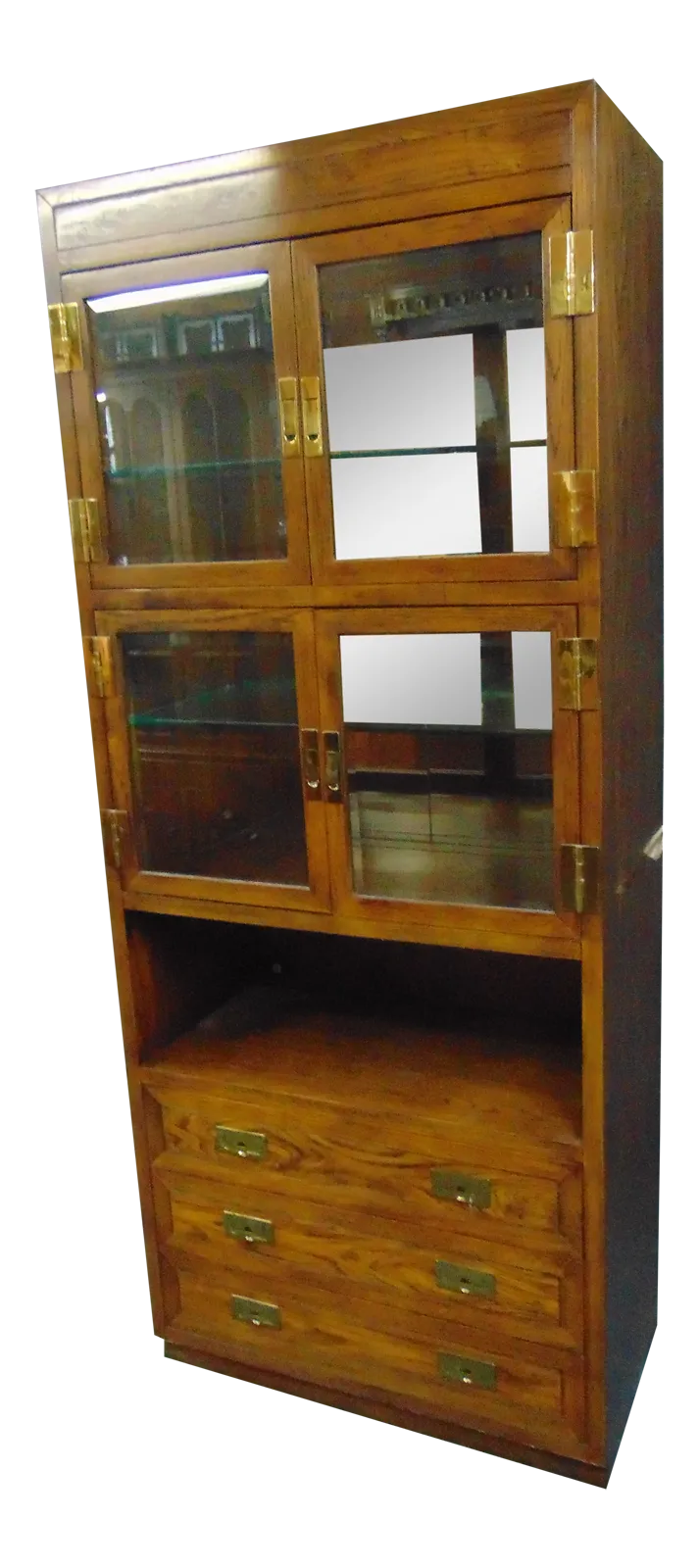 Henredon Mid Century Oak Campaign Bookcase Curio Chairish