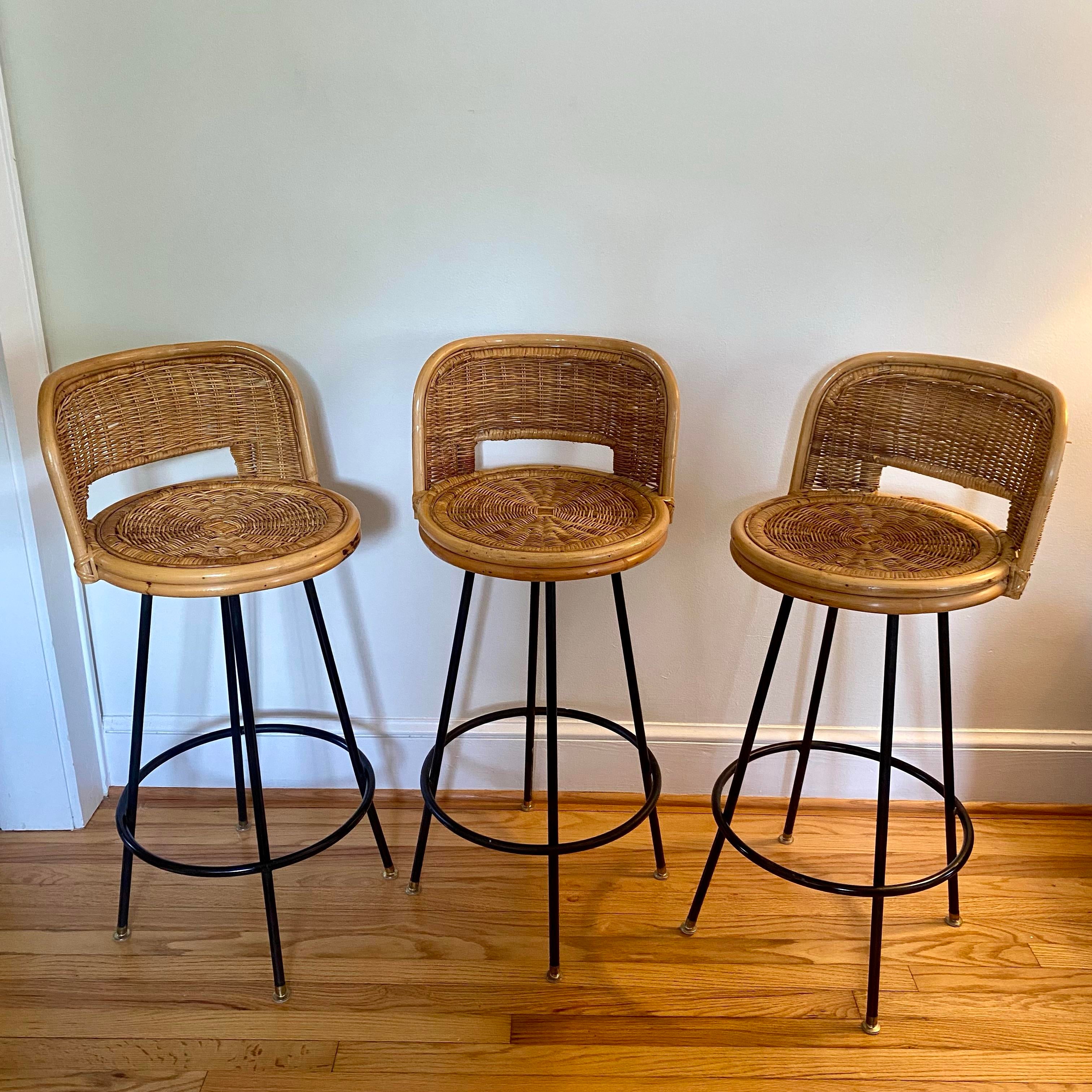 Mid Century Vintage Counter Stools Mid 20th Century Modern Woven