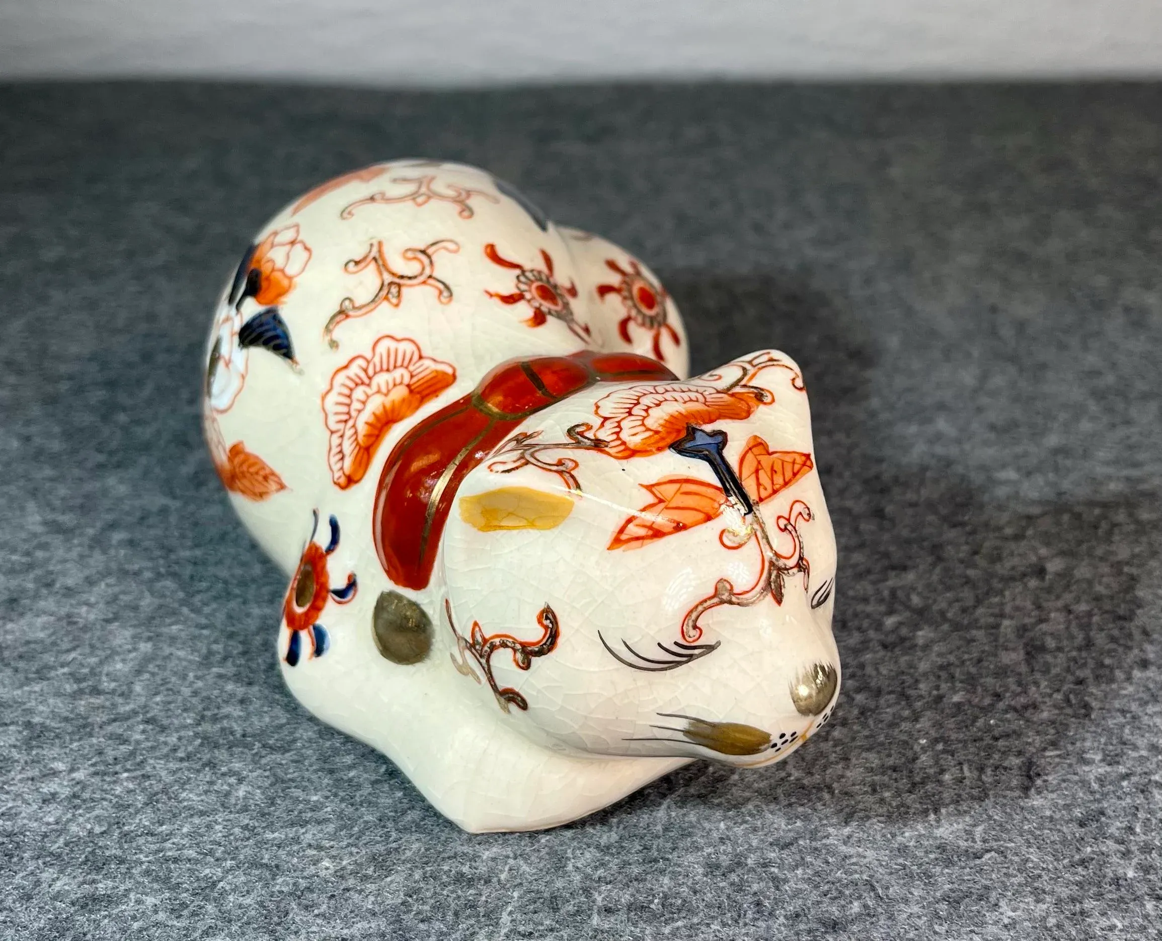 Mid 20th Century Japanese Sleeping Cat Hand Painted Porcelain