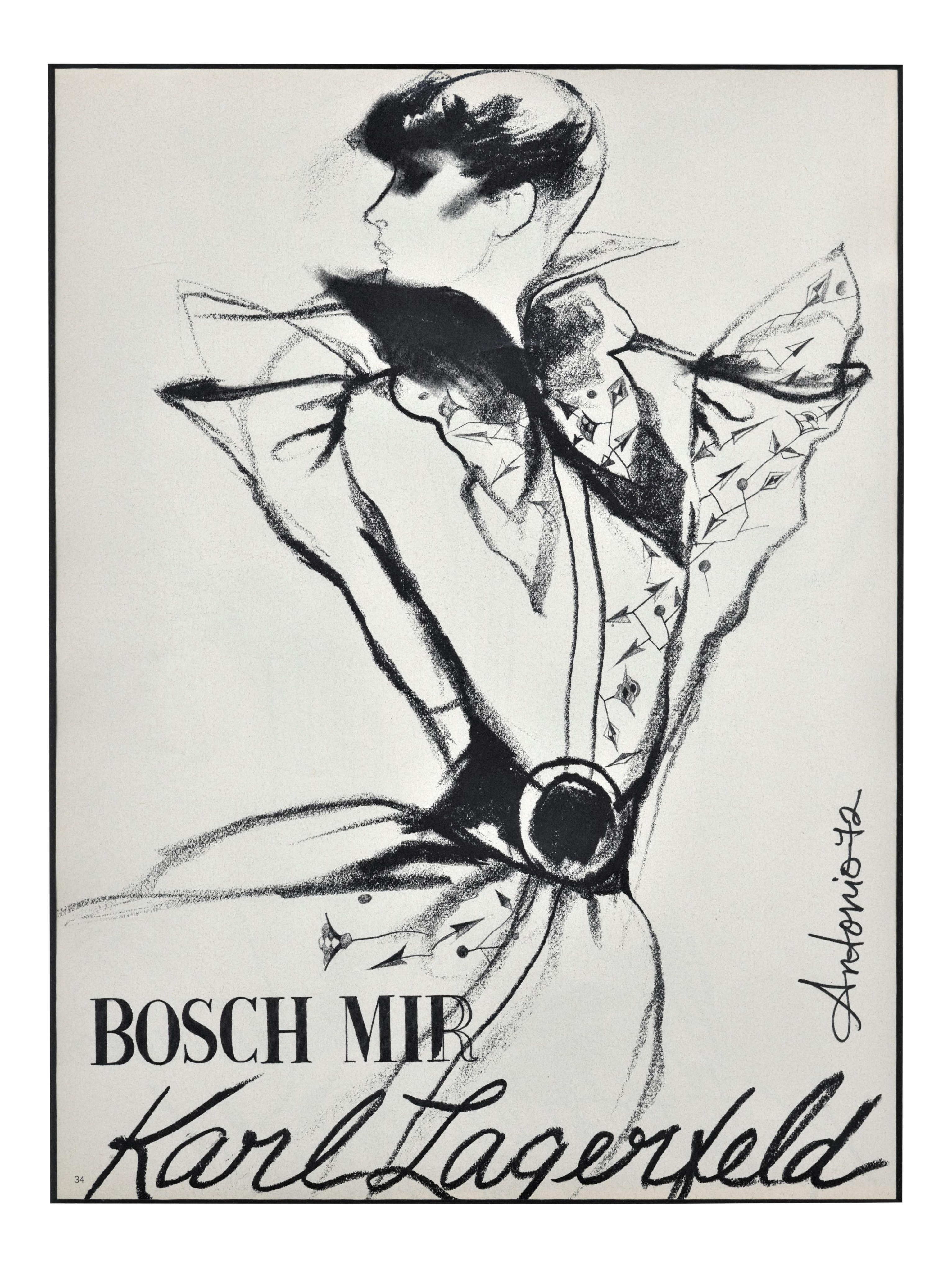 Jackie Cheffins KARL LAGERFELD アートポスター Matted Vintage Karl Lagerfeld Fashion Print by Antonio Lopez