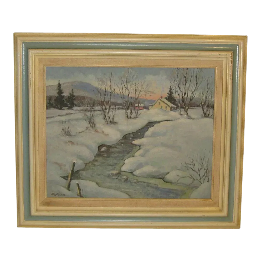 Herbert a Steinke *Its Cold* Adirondacks Oil Painting Winter Mountain