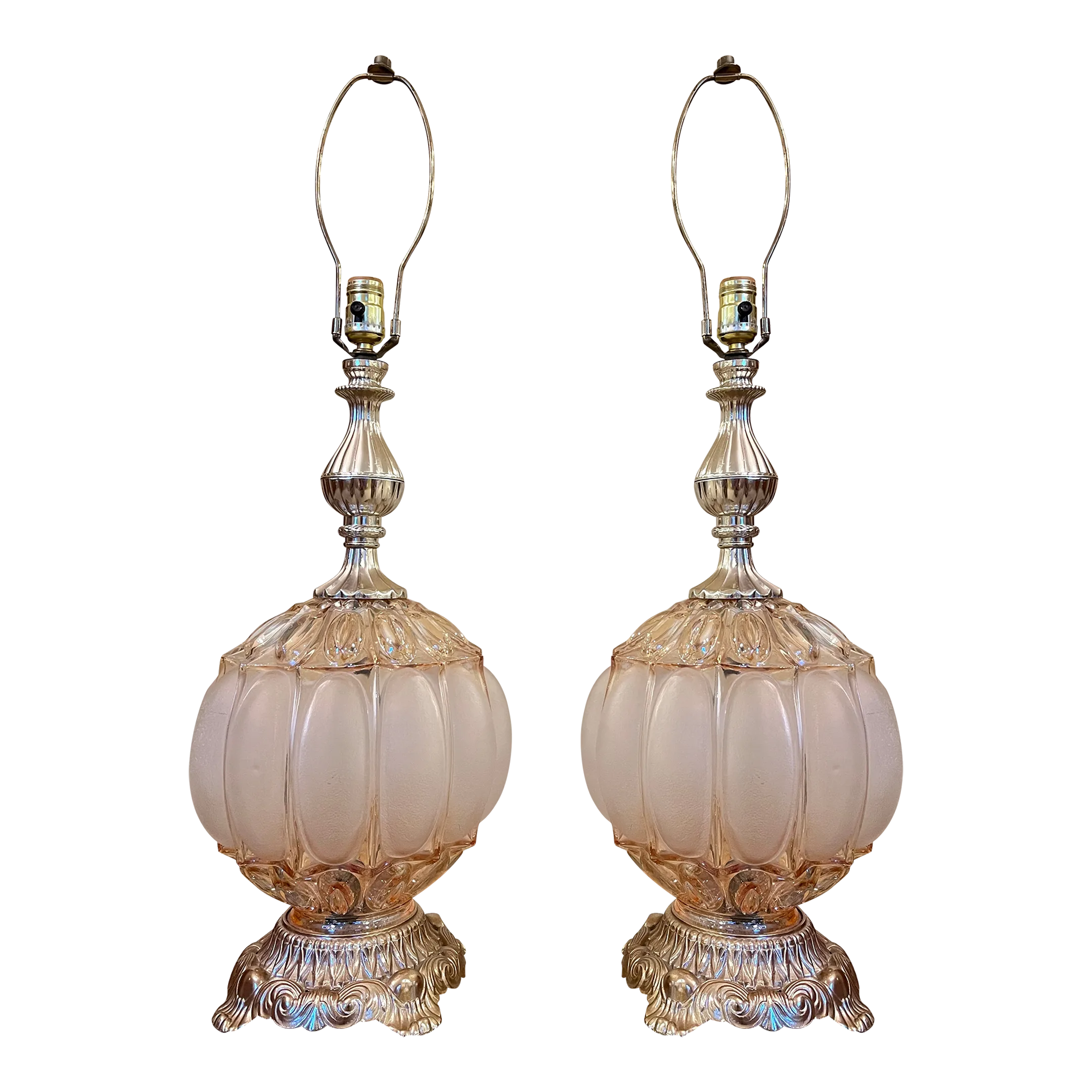 1970s Ef & Ef Industries 3-Way Frosted Glass Bubble Lamps- a Pair 