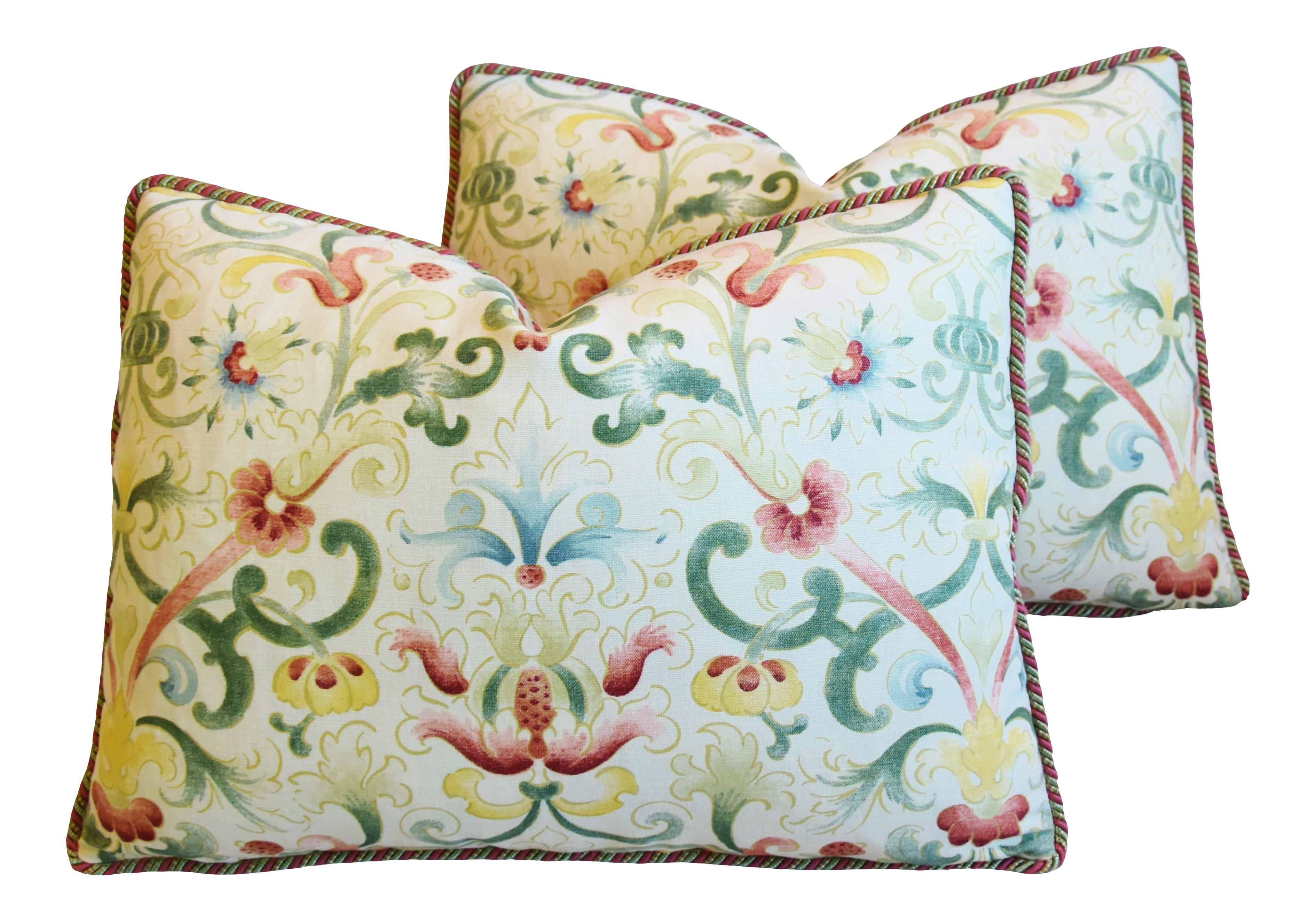 Zoffany Floral Old World Plaid Feather Down Pillows 23 X 17