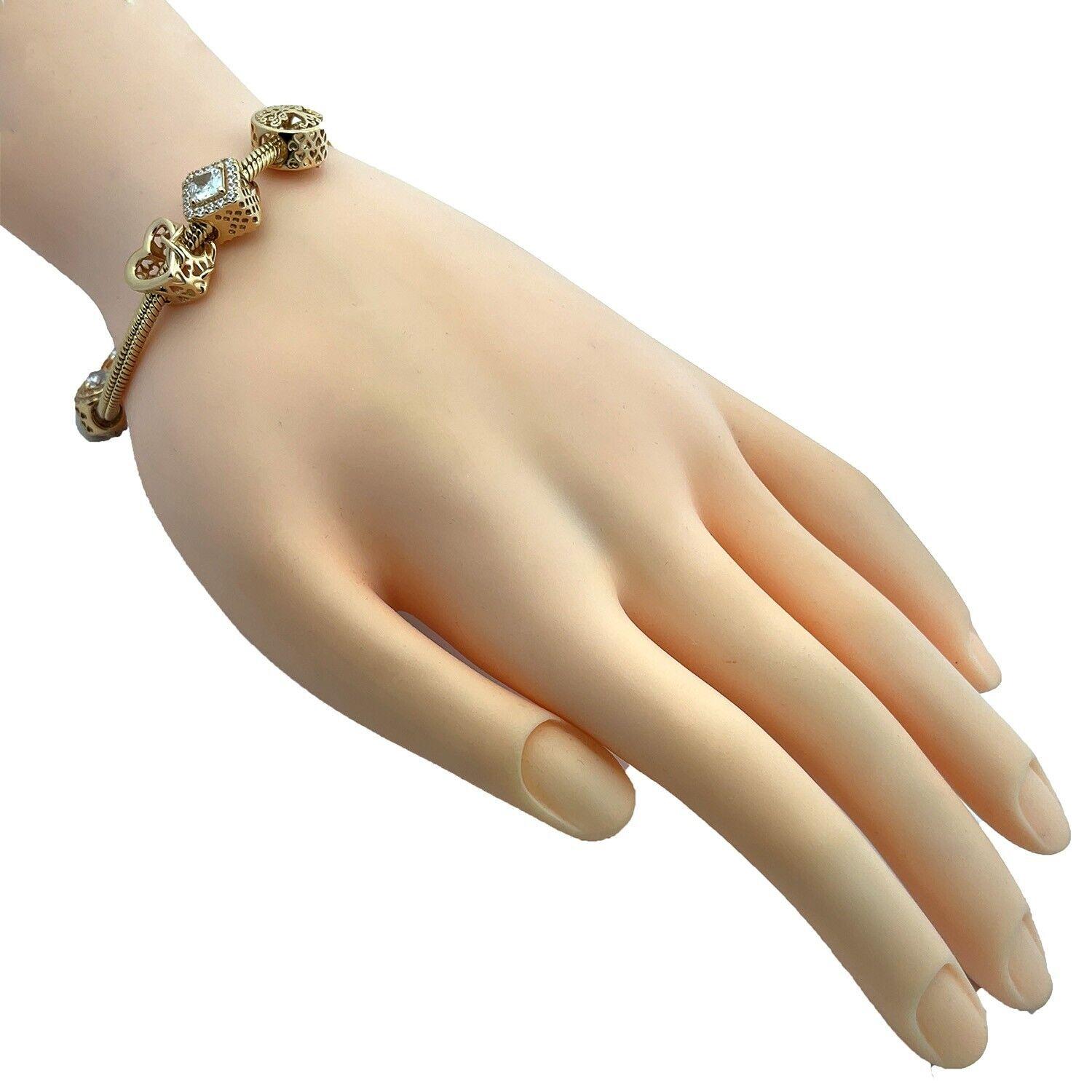 4907 Pandora 14k Yellow Gold Slide Charms Snake Chain Bracelet