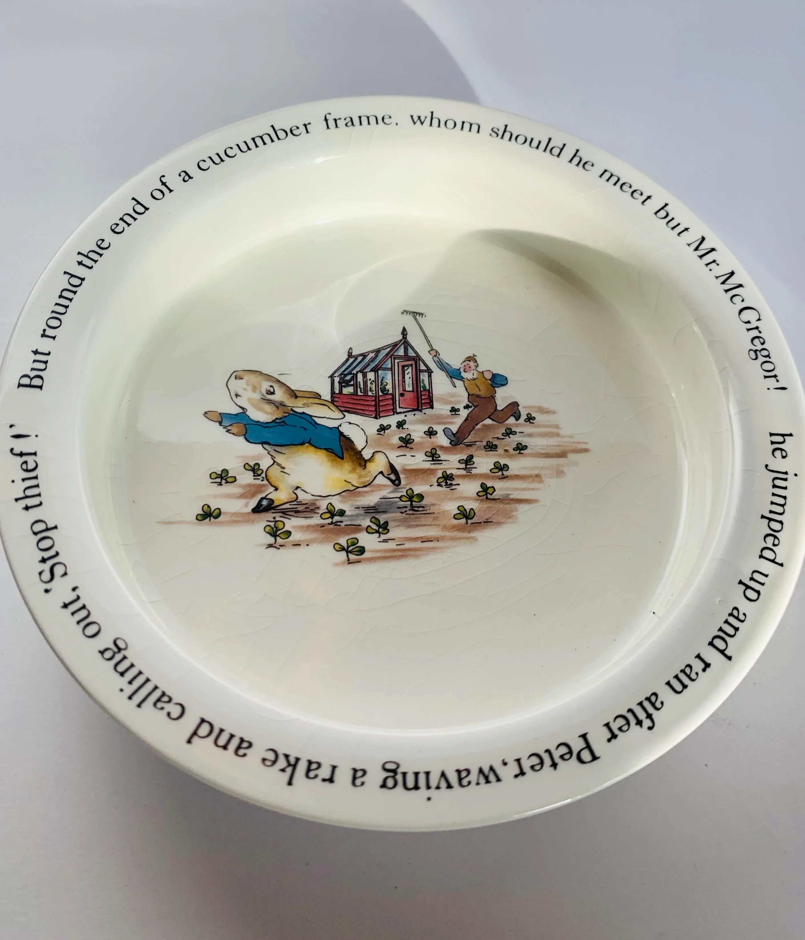 Circa 1950s Wedgwood Beatrix Potter s Peter Rabbit Stop Thief Easter Child s Porringer Bowl Chairish