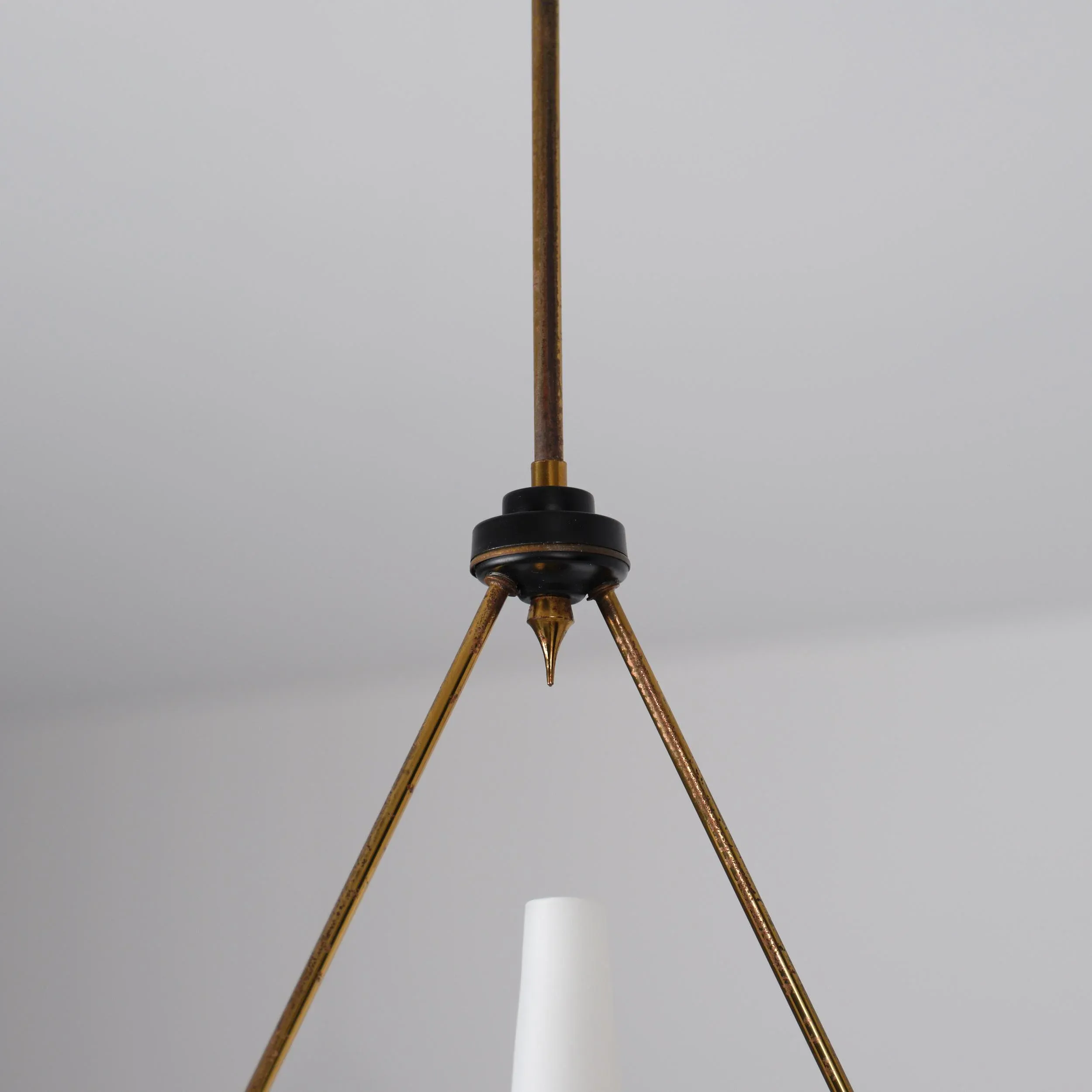 Mid-Century Minimalist Gulp Table Lamp by Ingo Maurer for M-Design, Germany, 1960sBrass and Iron Pendant with Opaline Glass Shade, 1950s