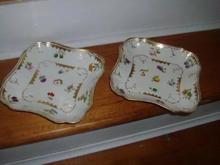 1810 Paris Porcelain Square Dessert Dishes - A Pair