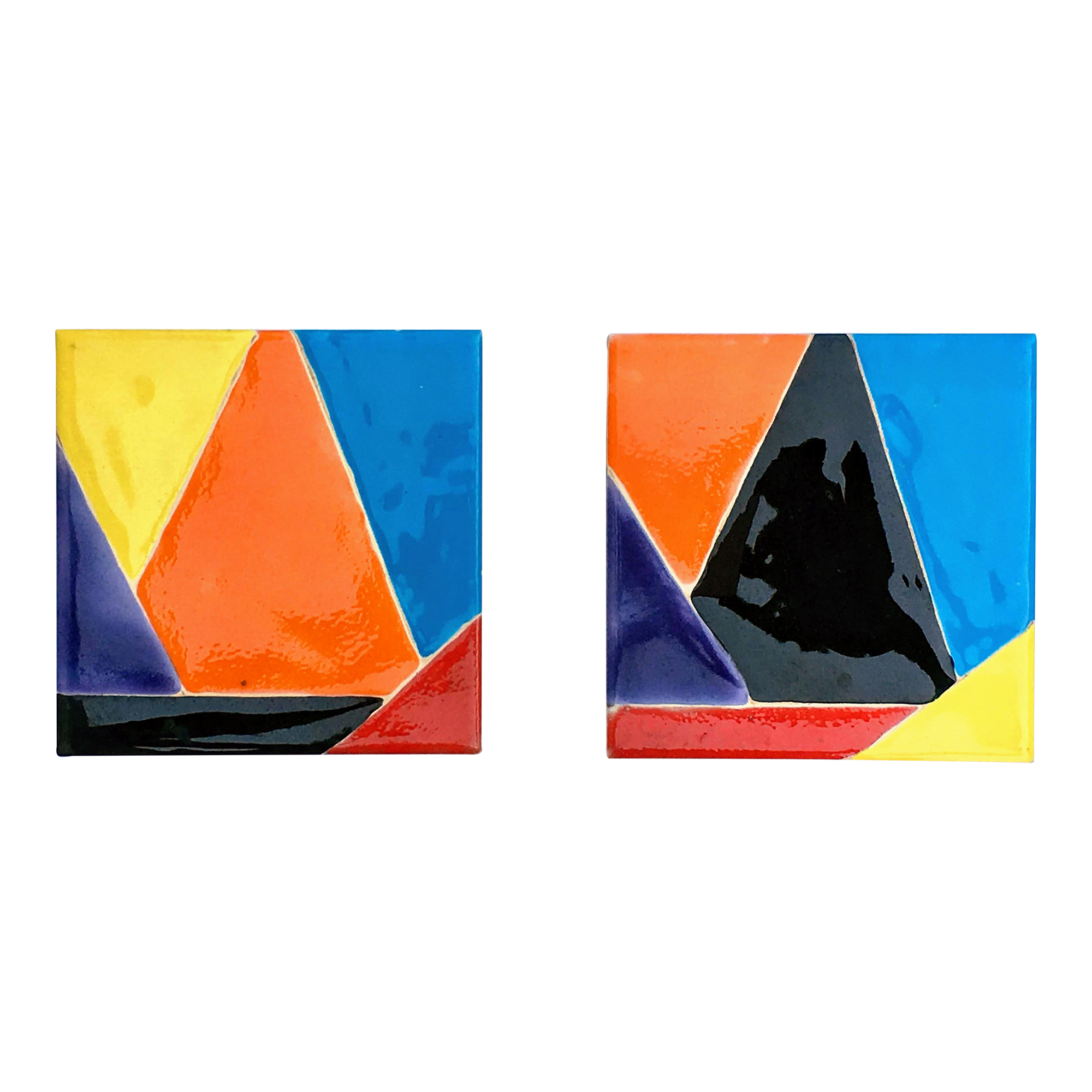 Modern Abstract Hand Painted Art Tiles Set of 2 Chairish