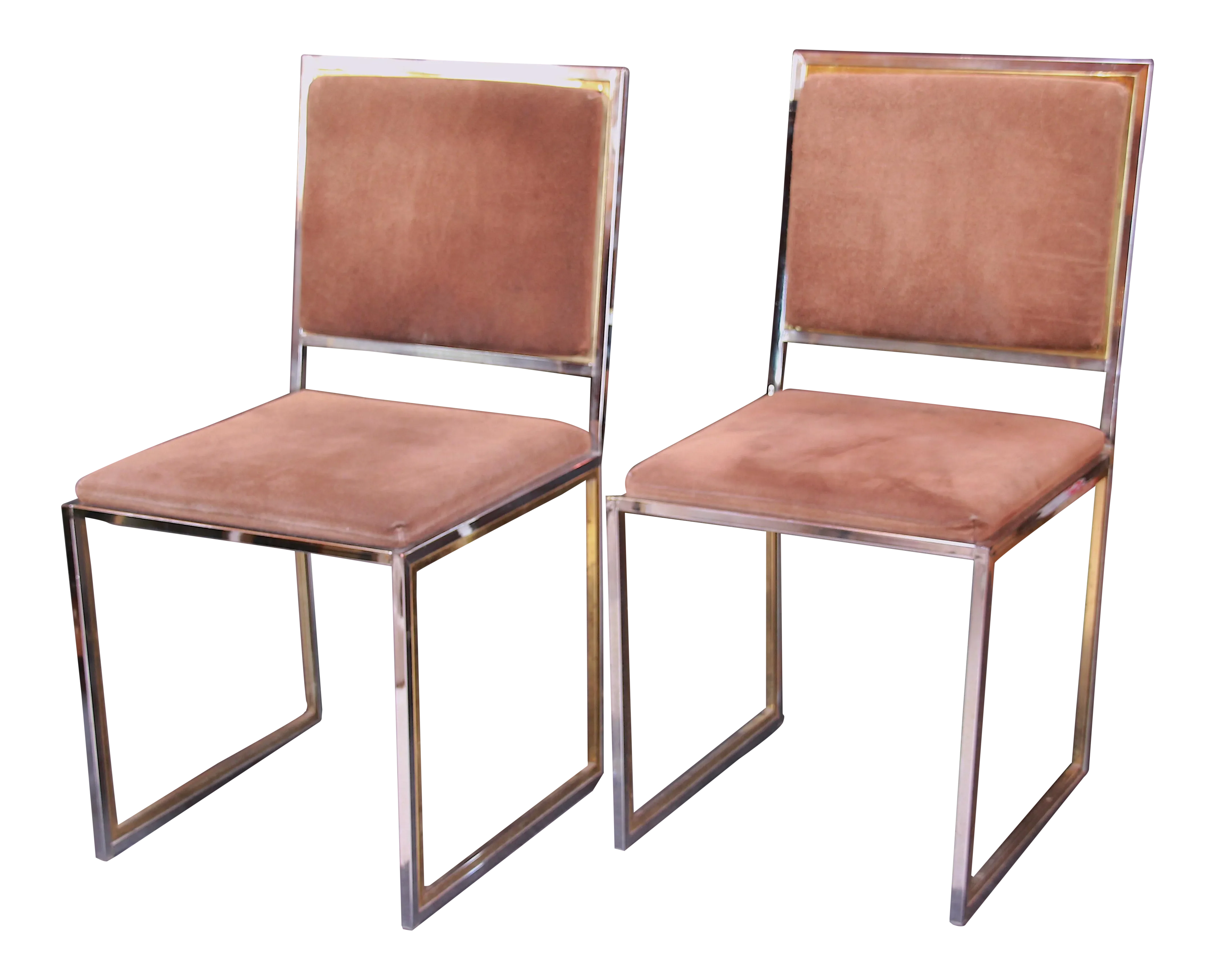 Willy Rizzo Brass and Chrome Chairs Mid 20th Century a Pair