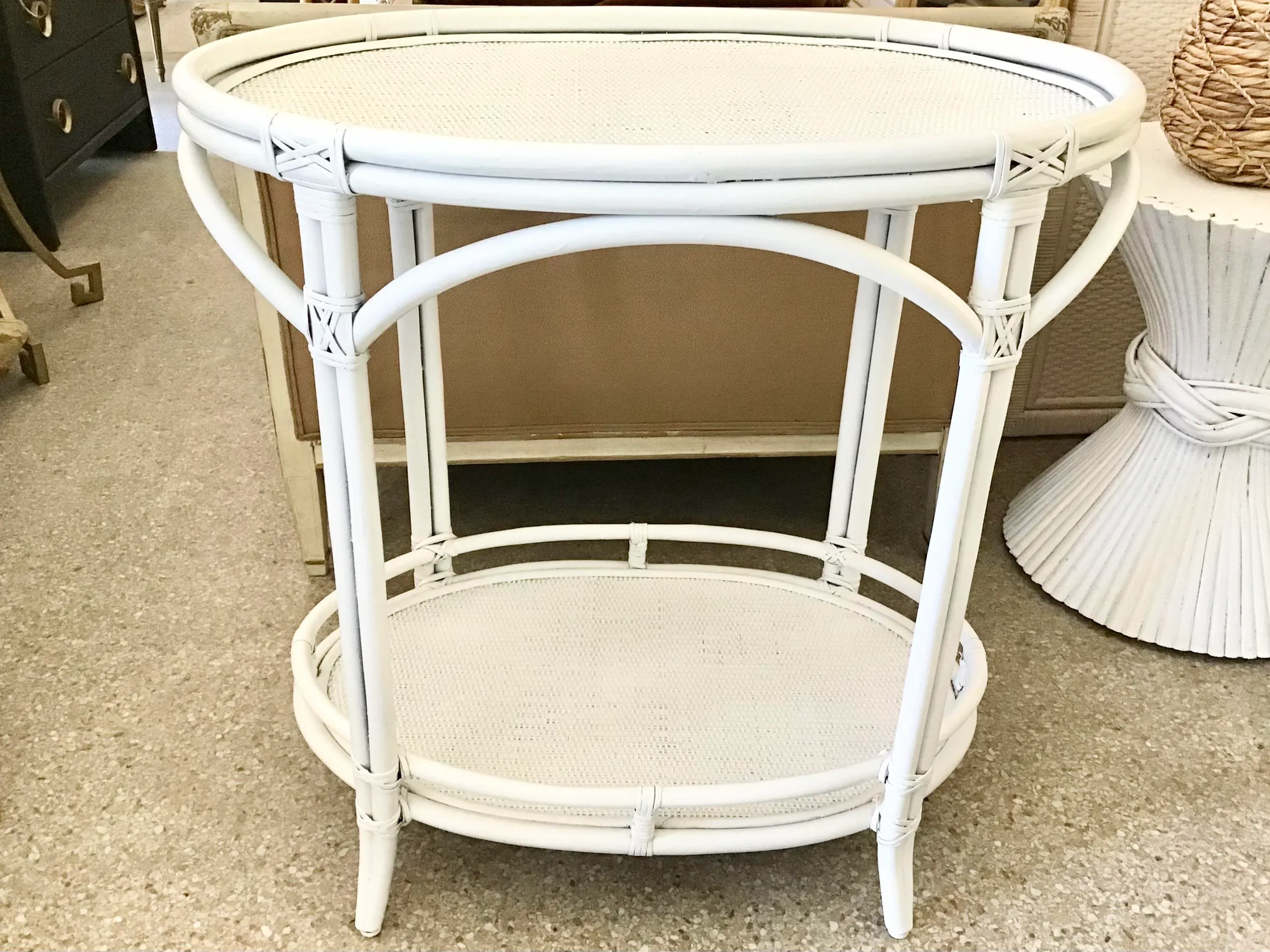 Boho Chic Oval Rattan Bar Table White Lacquer Chairish