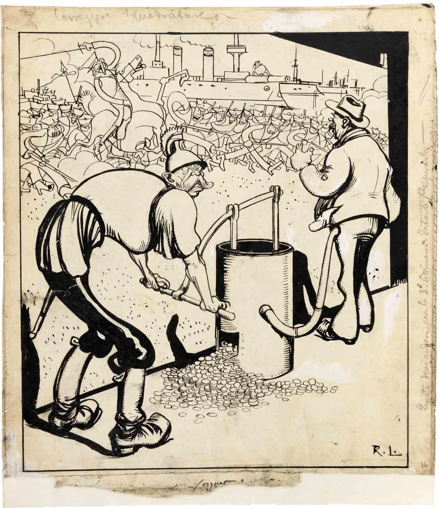 Gabriele Galantara, The Financing, Ink Drawing, 1920s