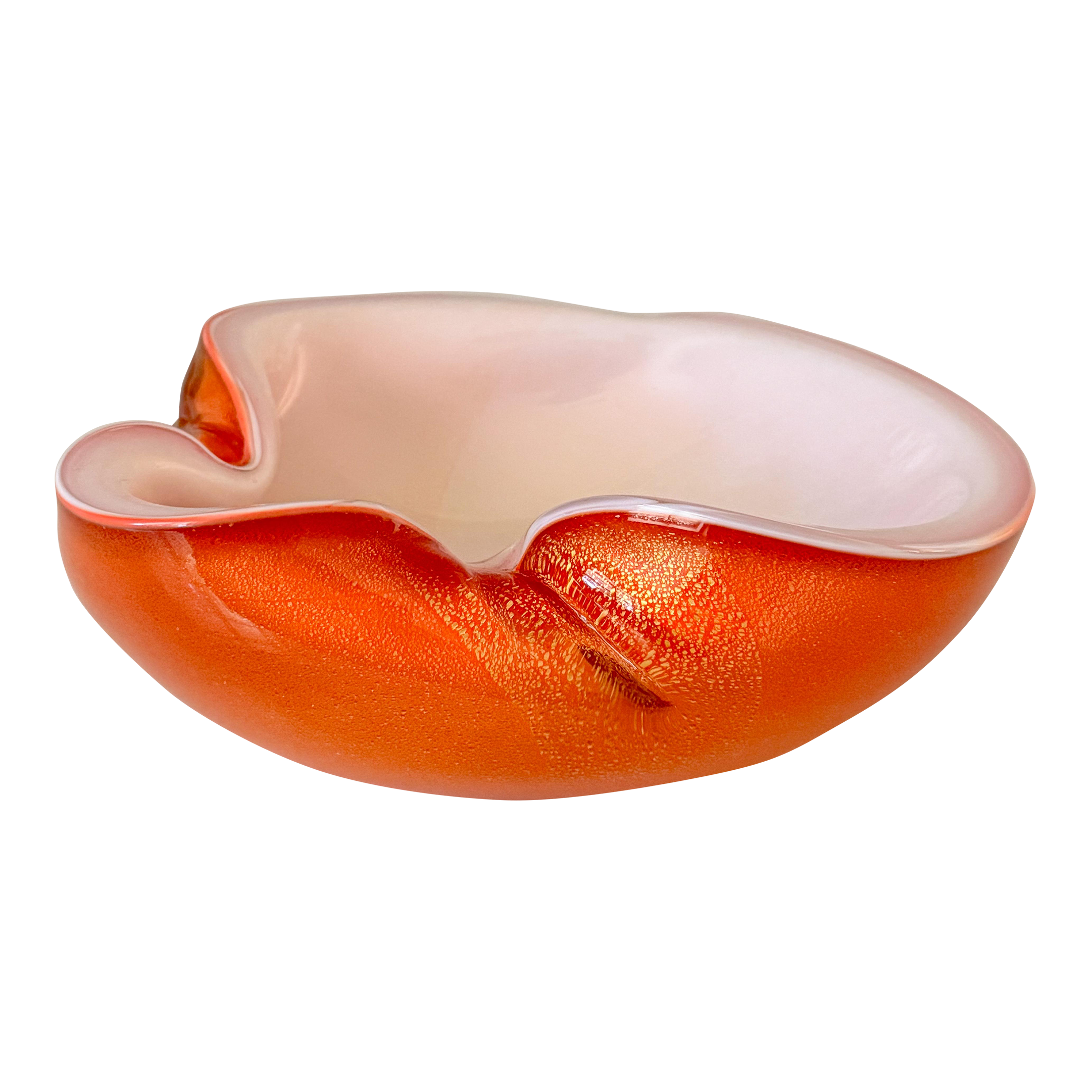 BARBINI MURANO ヴィンテージグラス Mid Century Barbini Murano Orange and White Gold Flecks