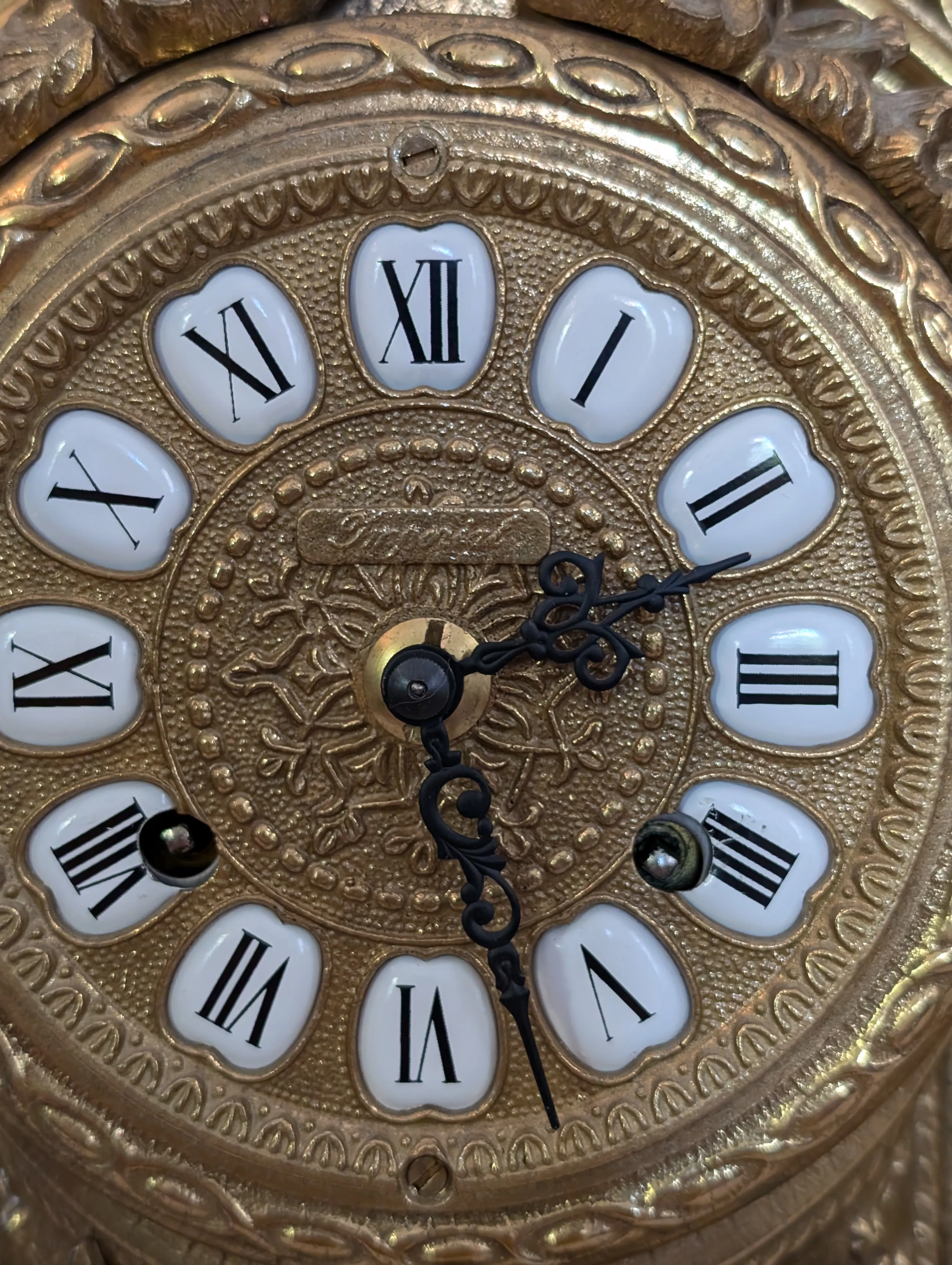 Antique Italian Brass Mantle Clock and Double Candelabra Set - 3