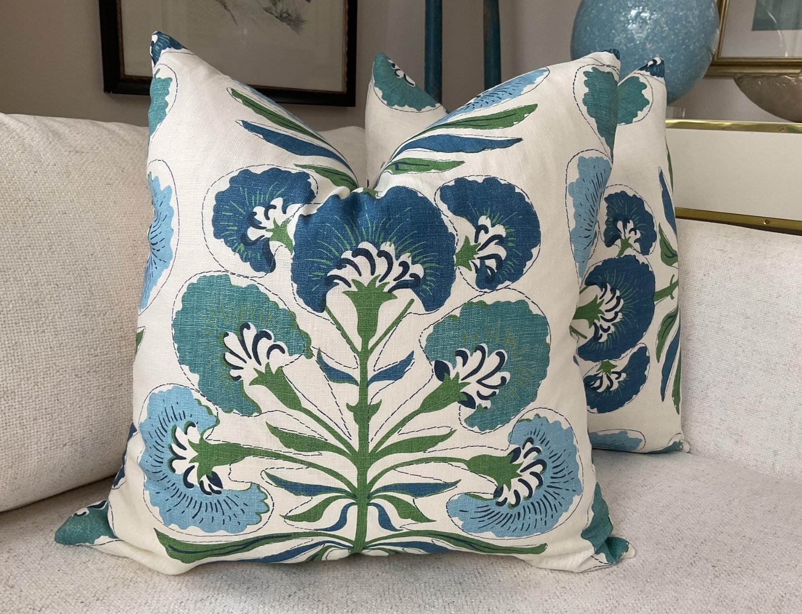 Thibaut “Tybee Tree” in Green and Blue Floral Down-Filled Lumbar