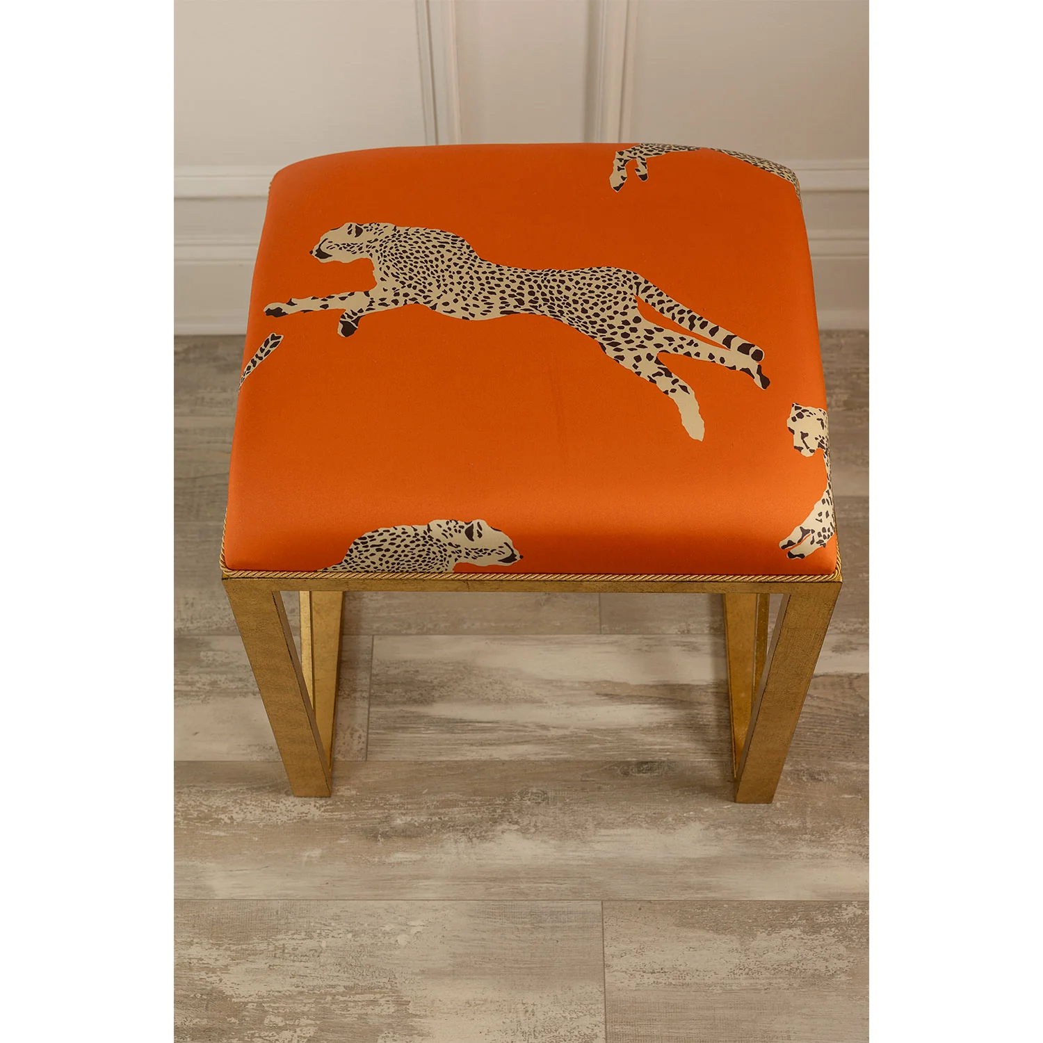 Scalamandre Maison by Port 68 Medallion Gold with Leaping Cheetah Clementine Single Bench