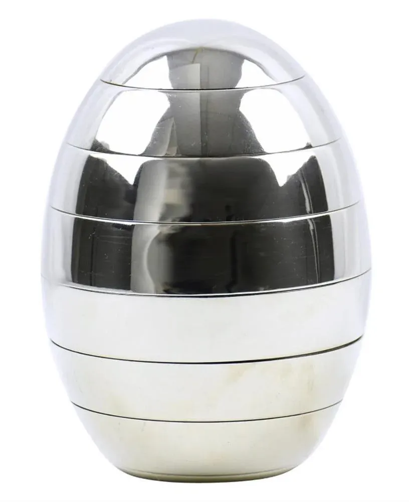 Stackable Bowl Egg Sculpture in Silver Metal by Tommaso Barbi, 1970, Set of 7